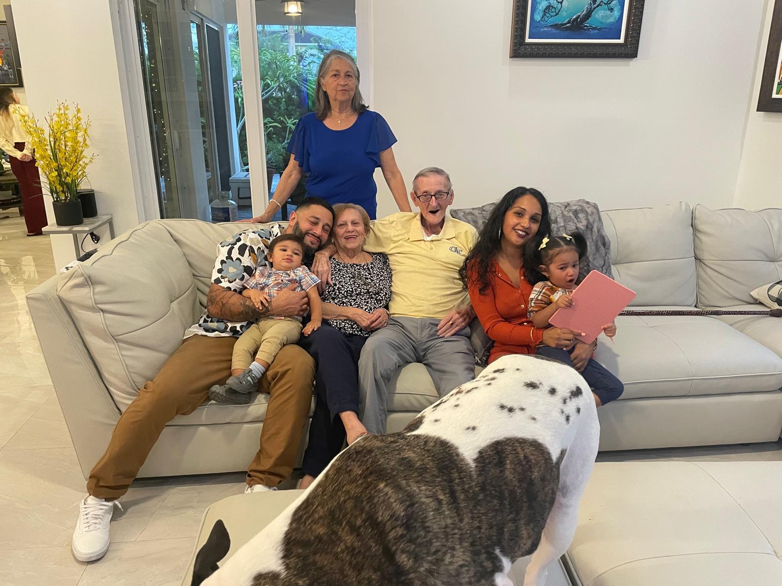 A group of people sitting on a couch