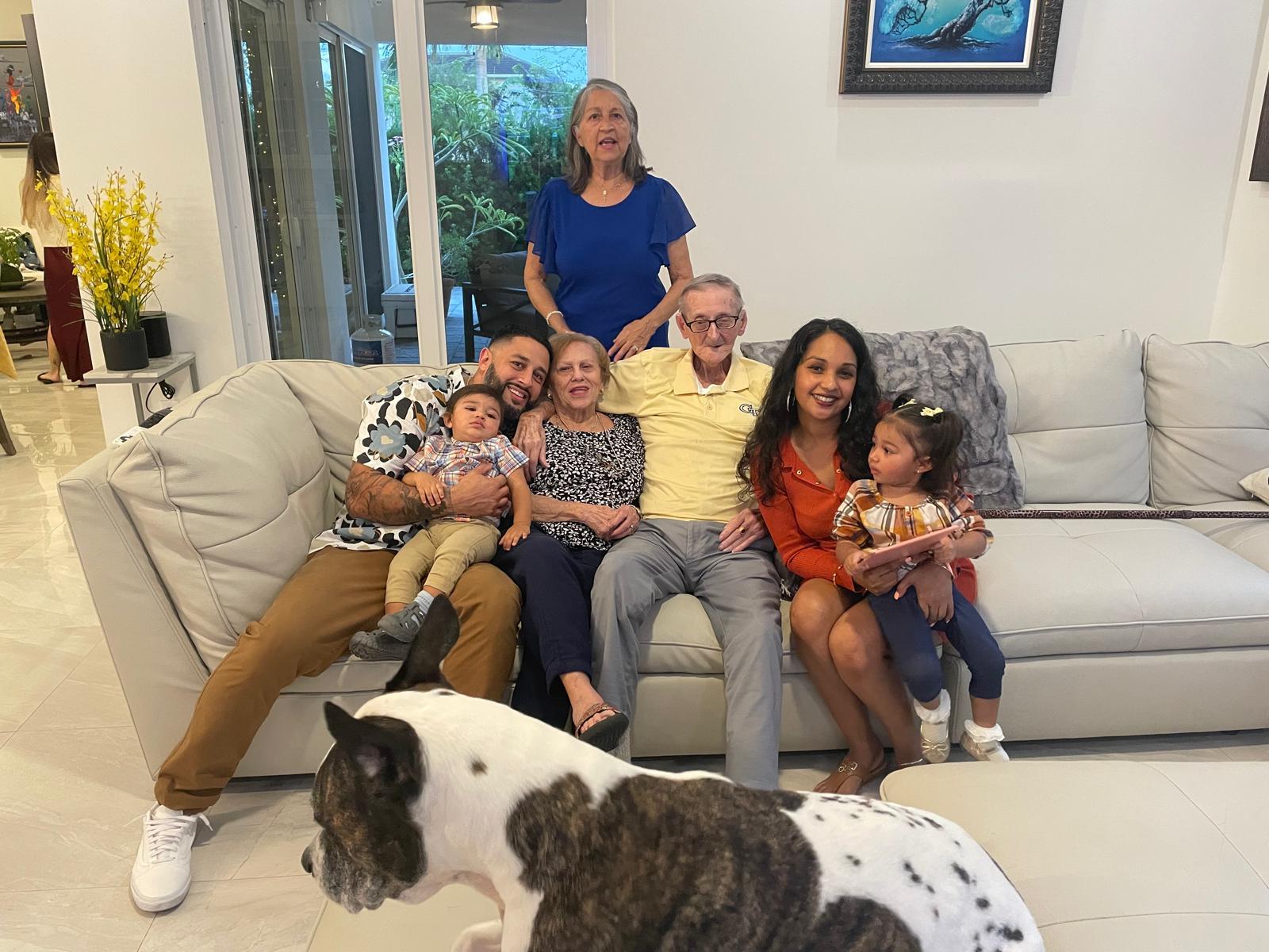 A group of people sitting on a couch