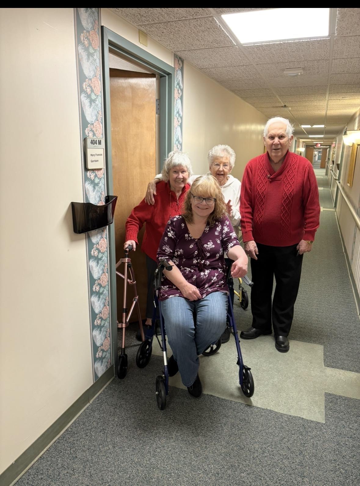 A group of people in a hallway