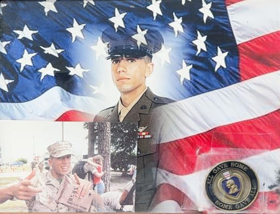 A collage of a soldier and a flag