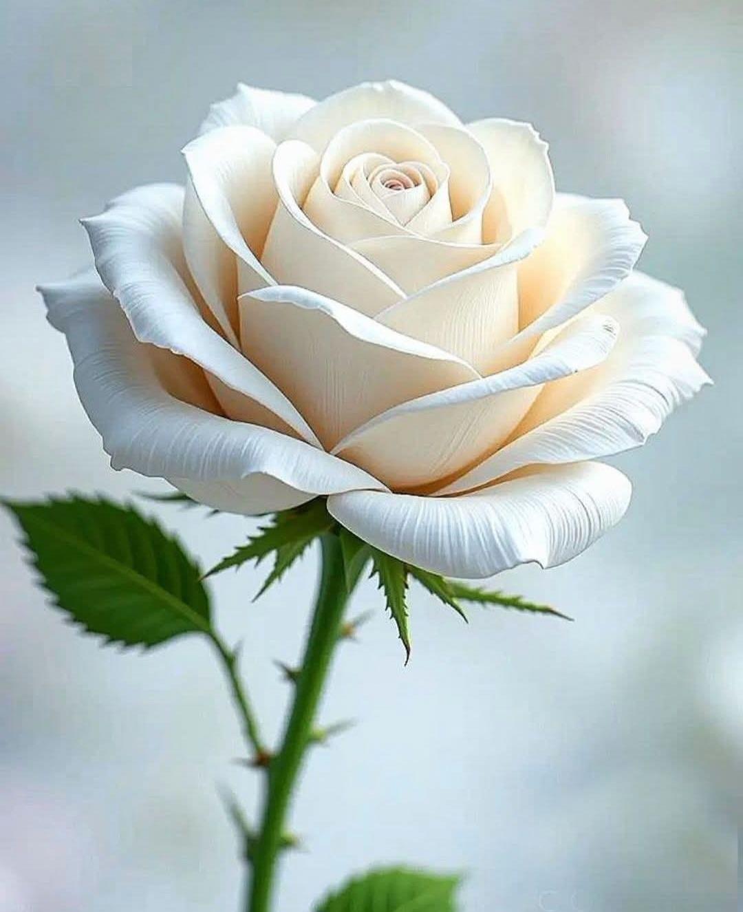 A white rose with green leaves