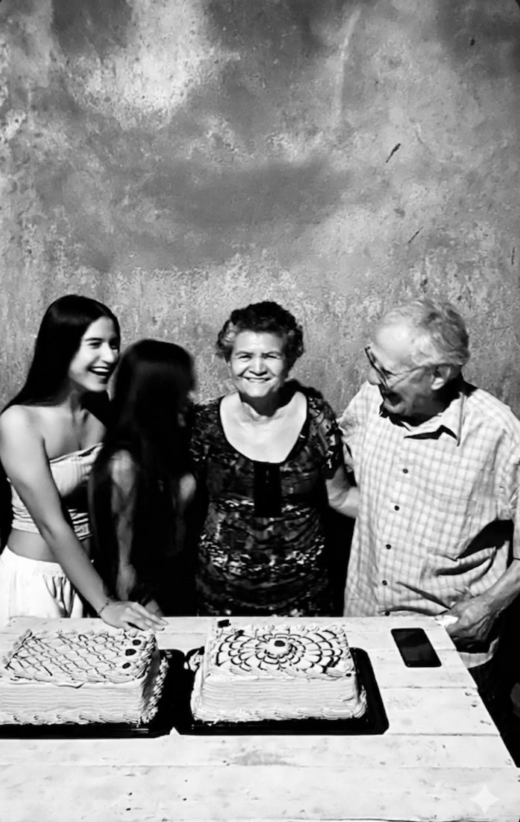 A group of people standing around a table