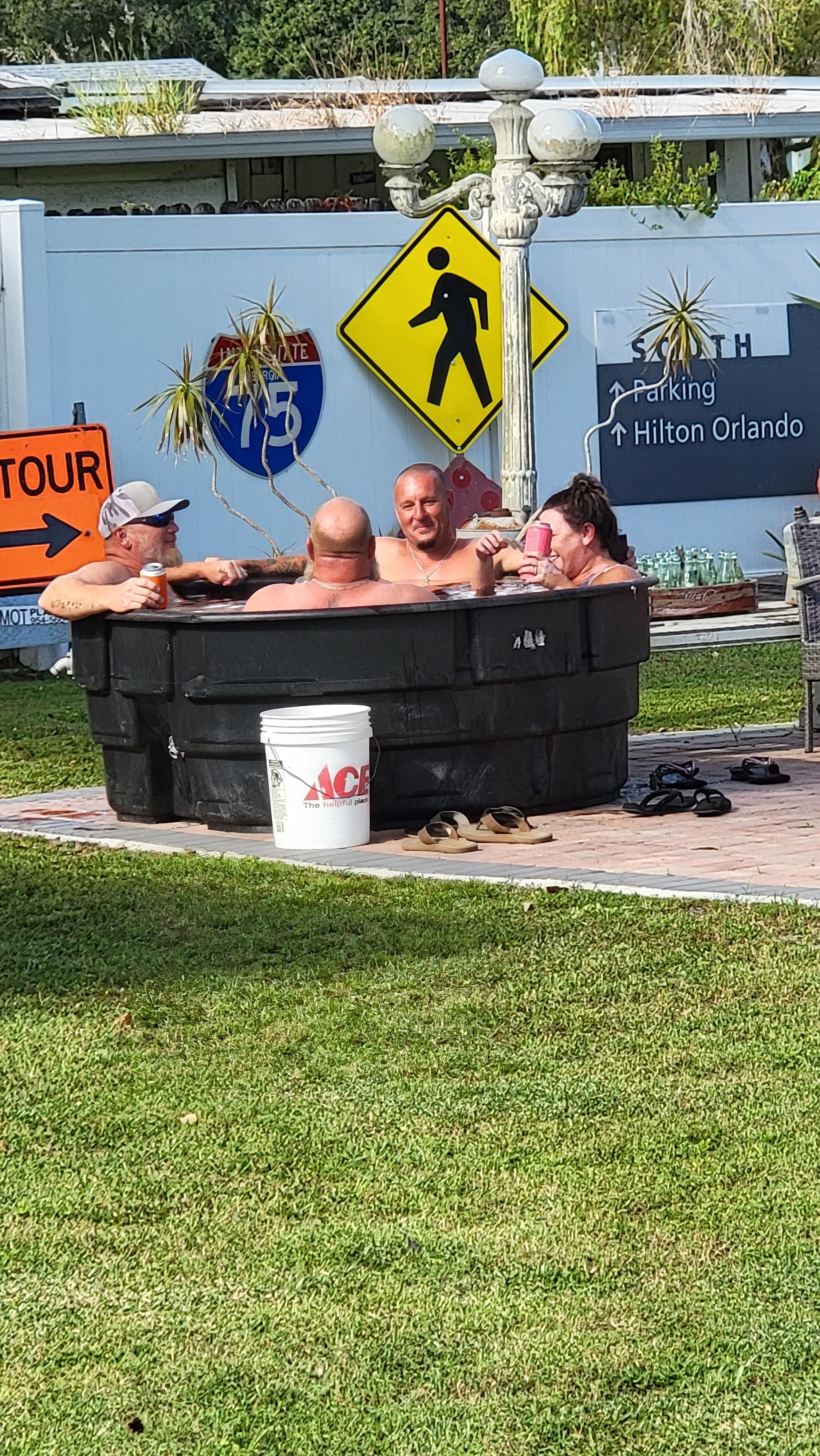 A group of people in a hot tub