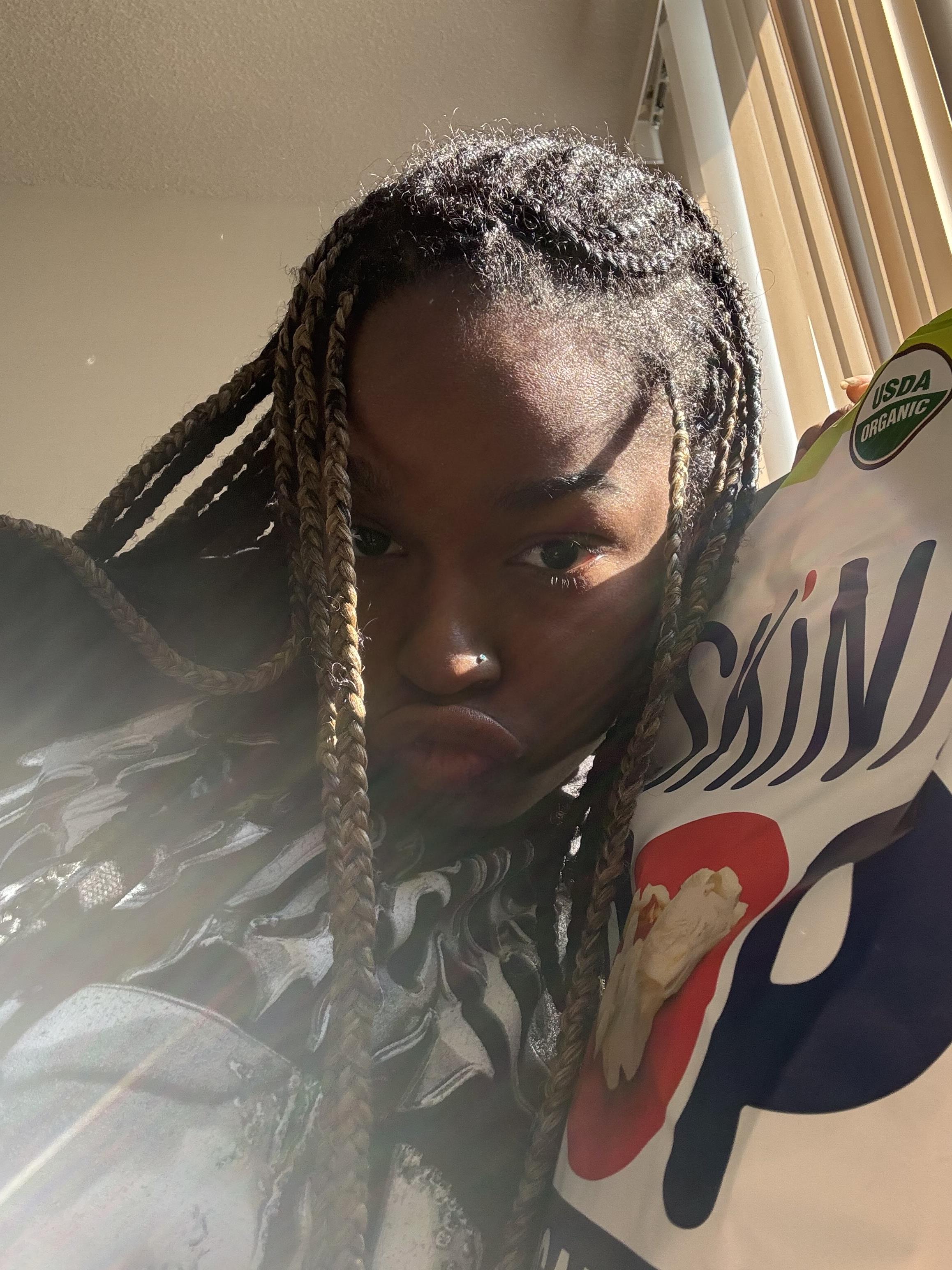 A woman with braids posing for a selfie