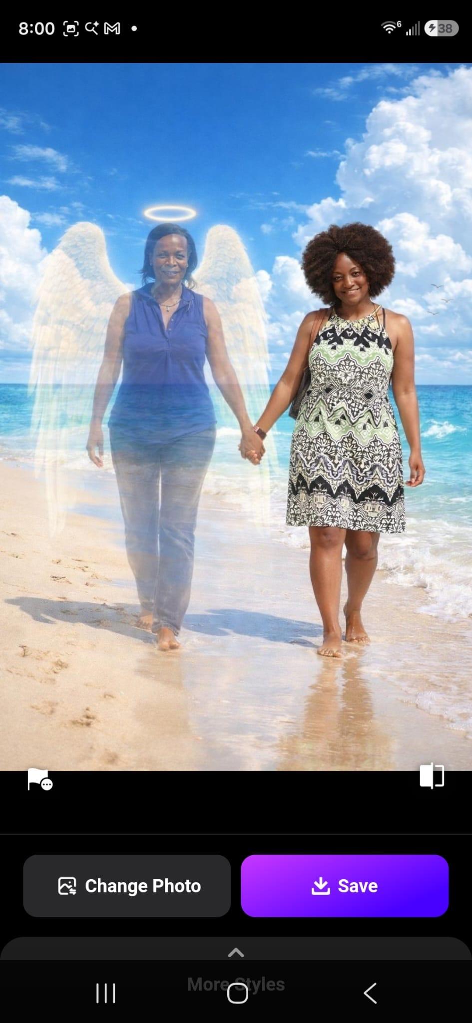 A woman holding hands and walking on a beach