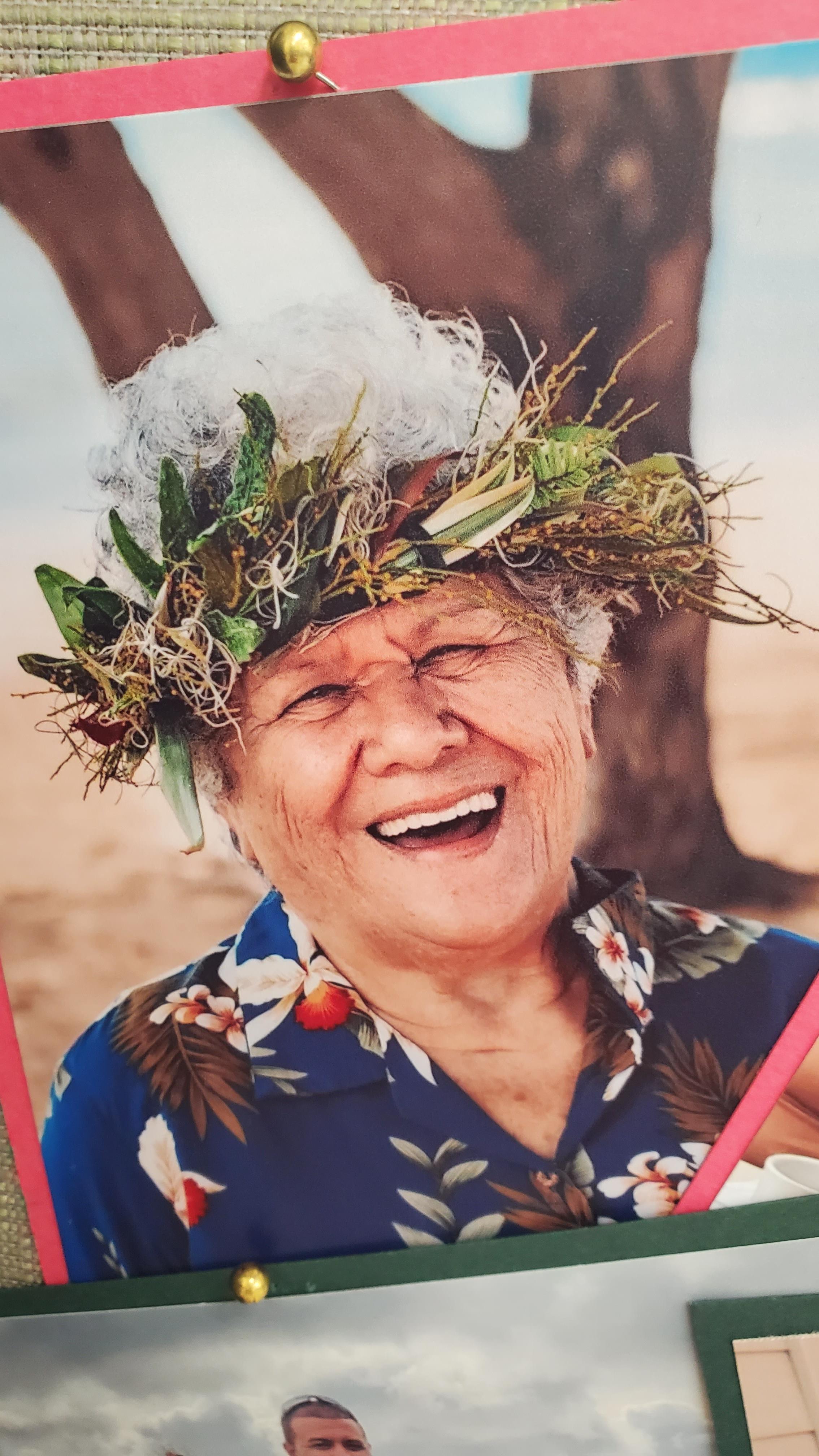 A woman wearing a floral headband