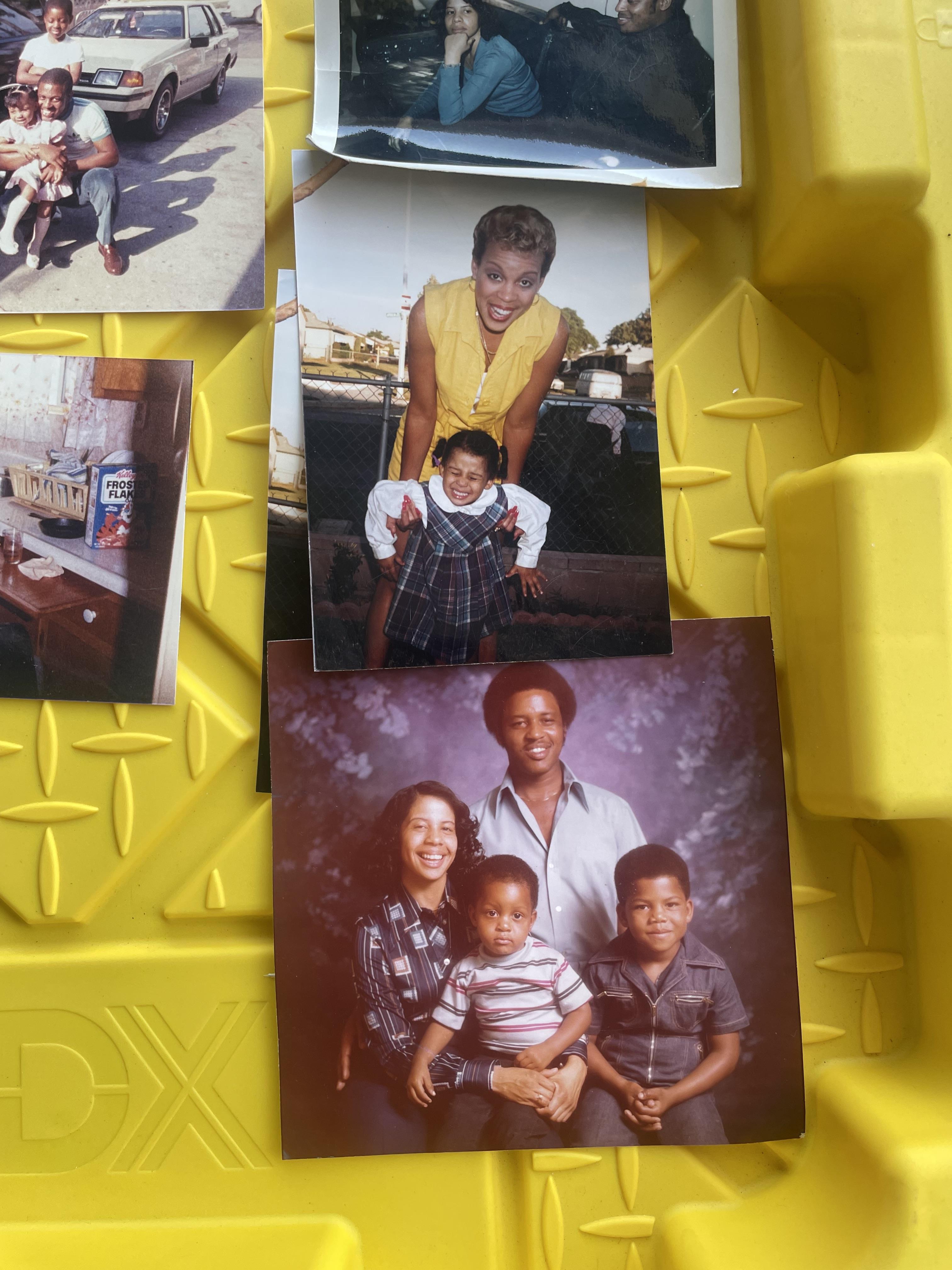 A group of photos of a family
