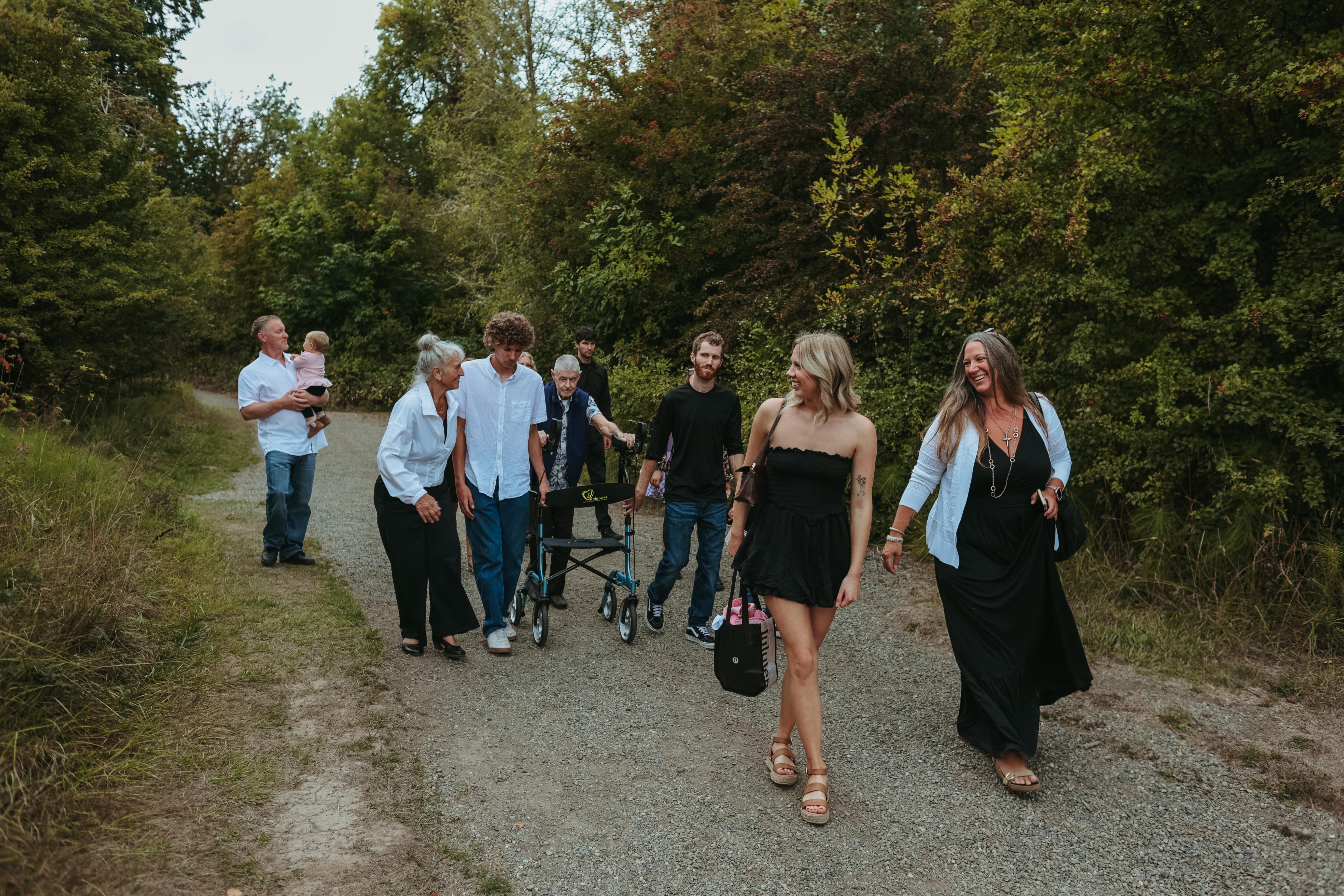 A group of people walking on a path