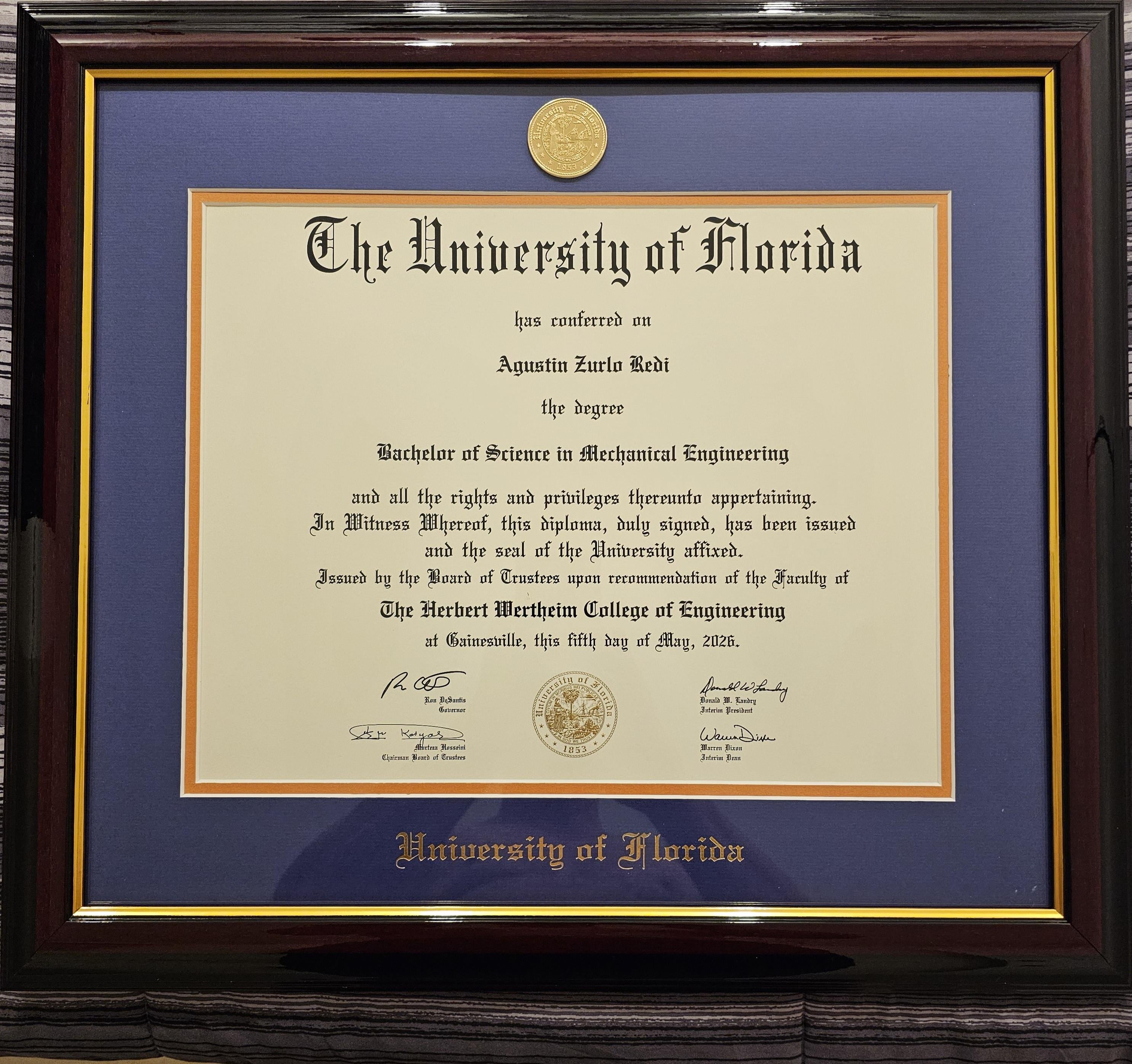 A diploma in a frame