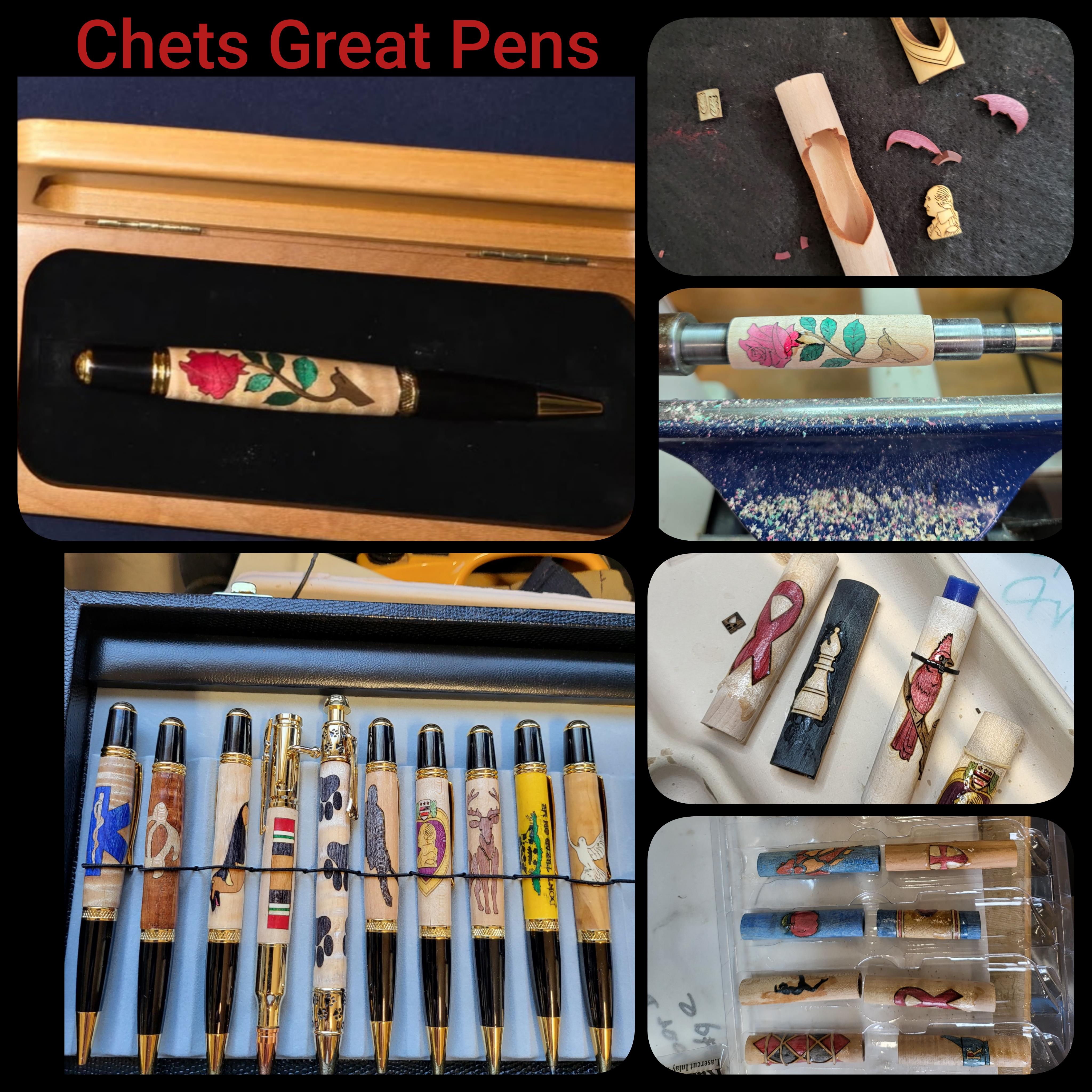 A collage of pens