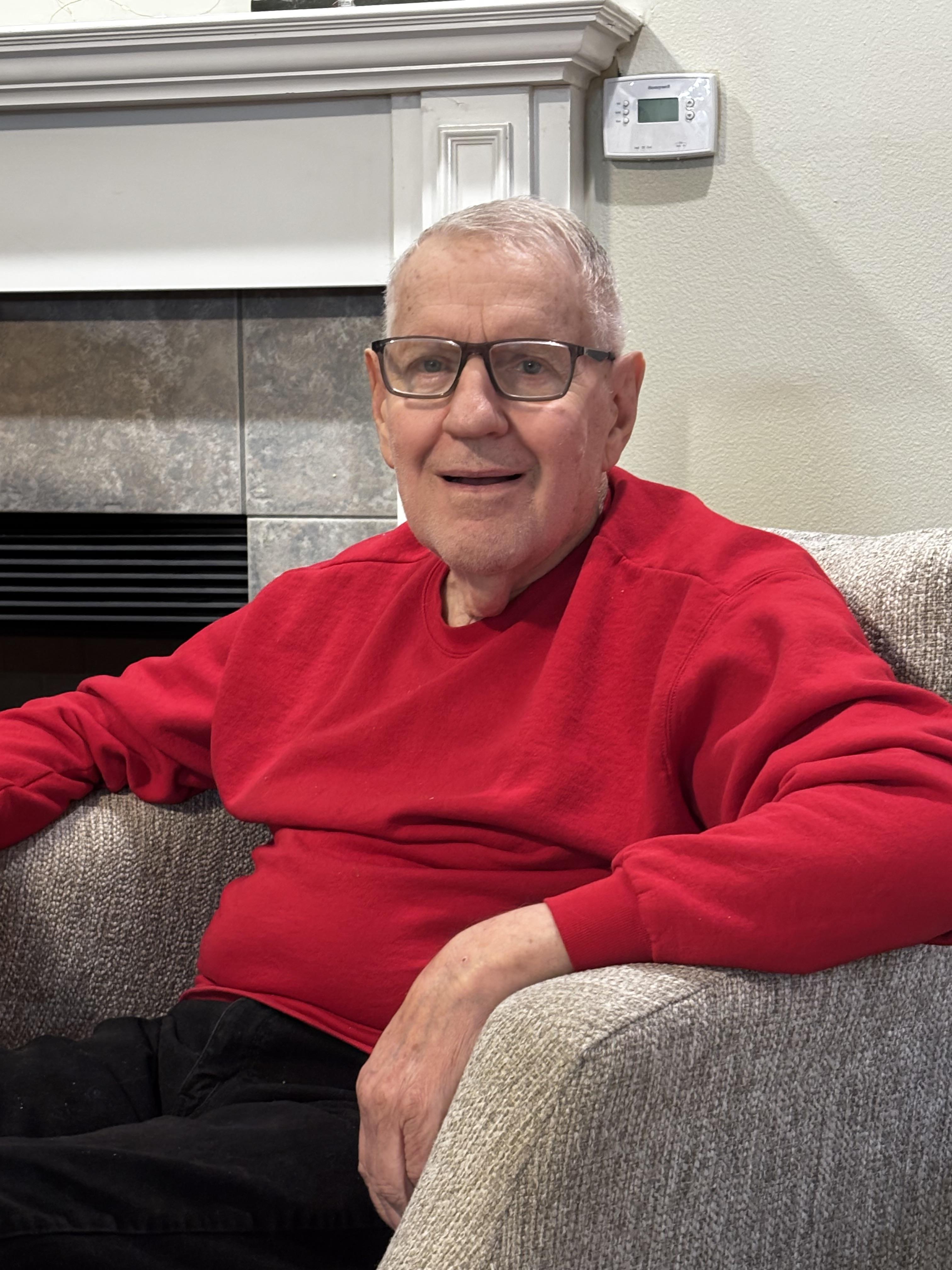 A man in a red shirt