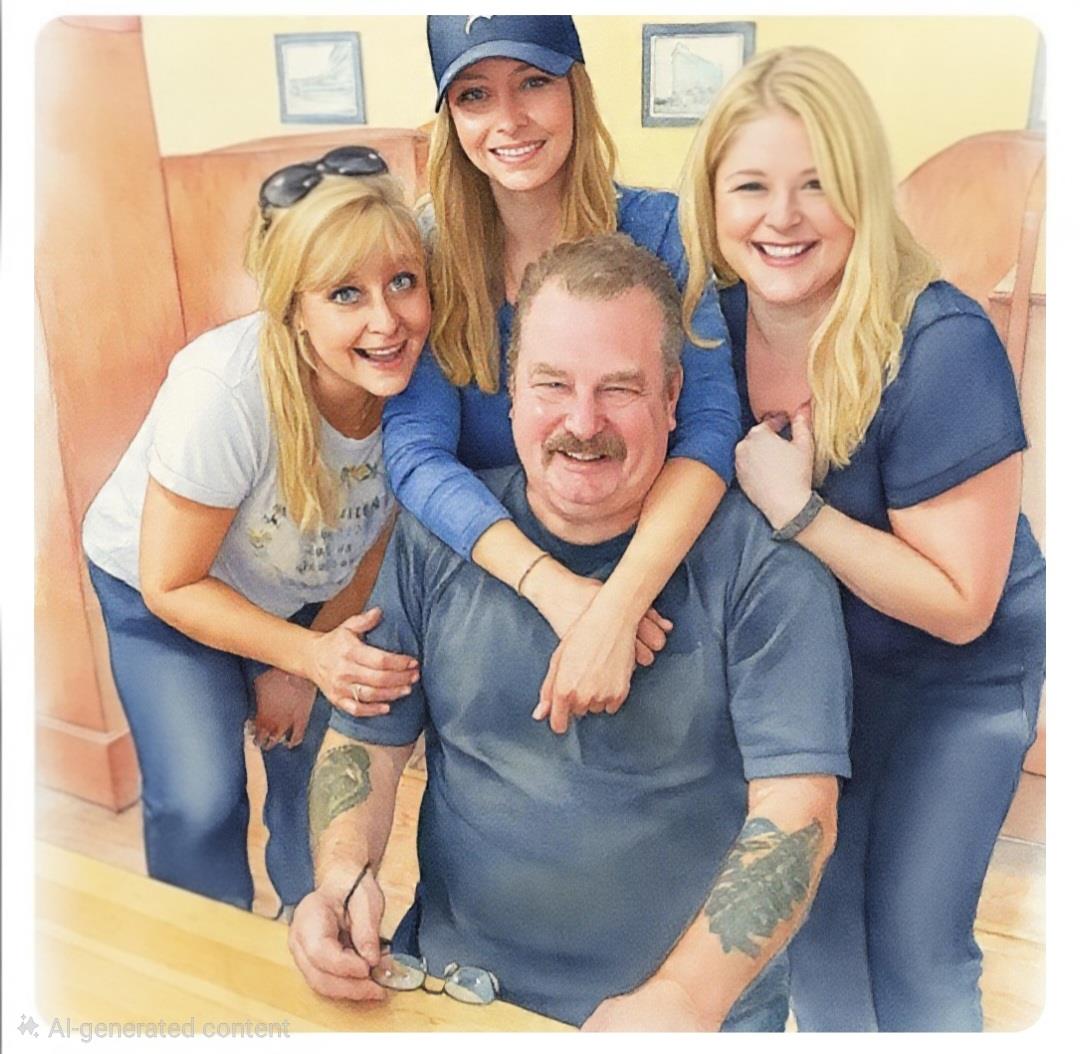 A group of women hugging a man