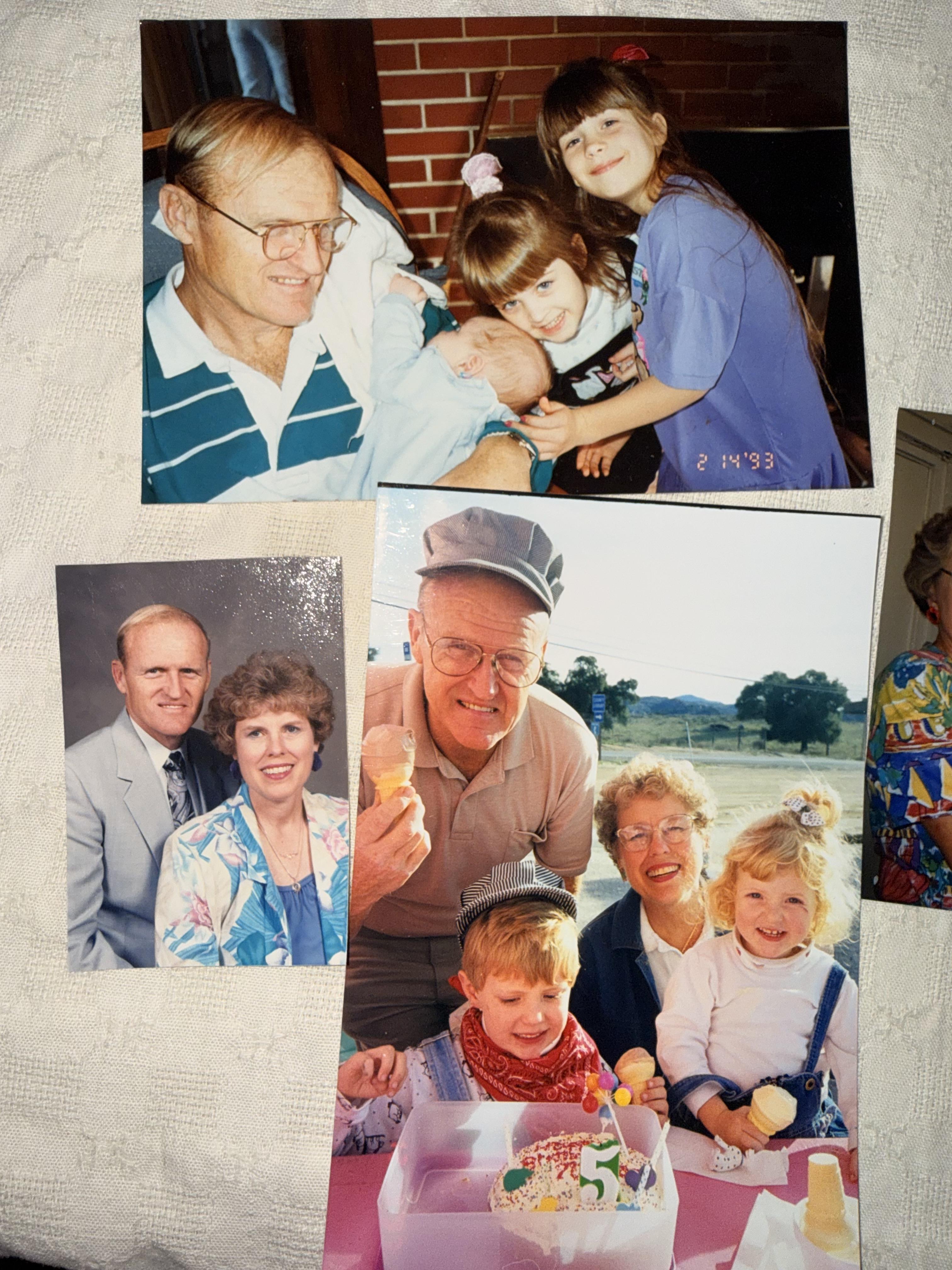 A group of photos of a family