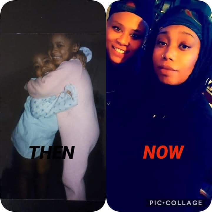 A collage of a woman and a child