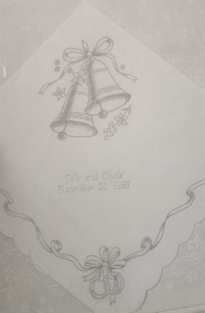 A drawing of bells on a napkin
