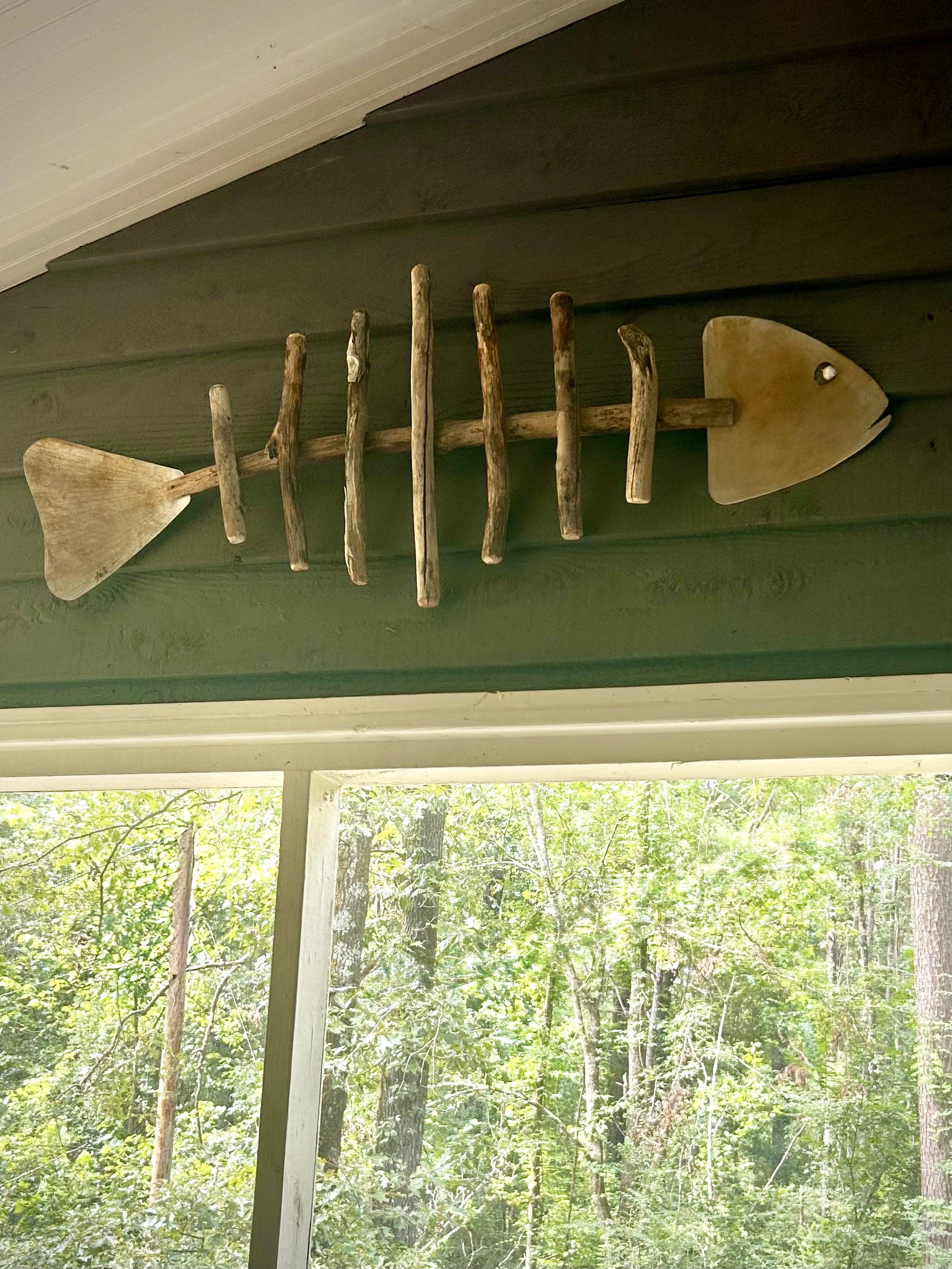 A fish skeleton on a wall