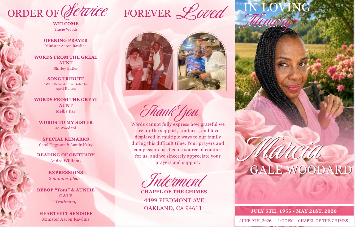 A woman in a pink dress with a photo of a woman