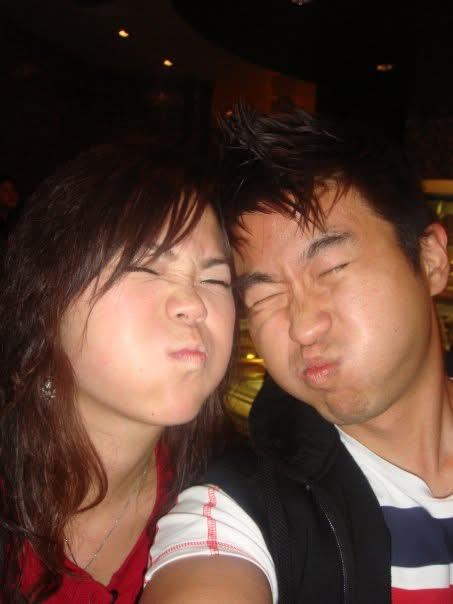 A man and woman making silly faces