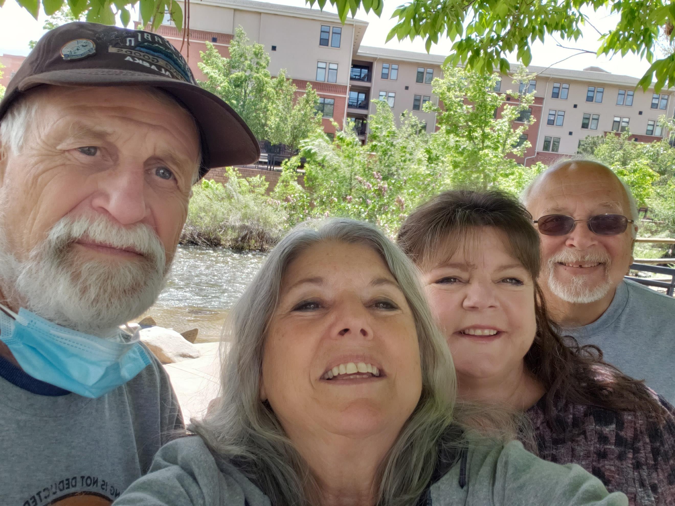 A group of people taking a selfie