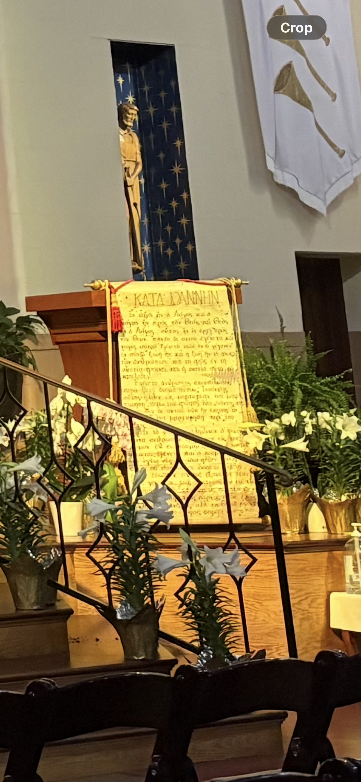 A scroll on a podium