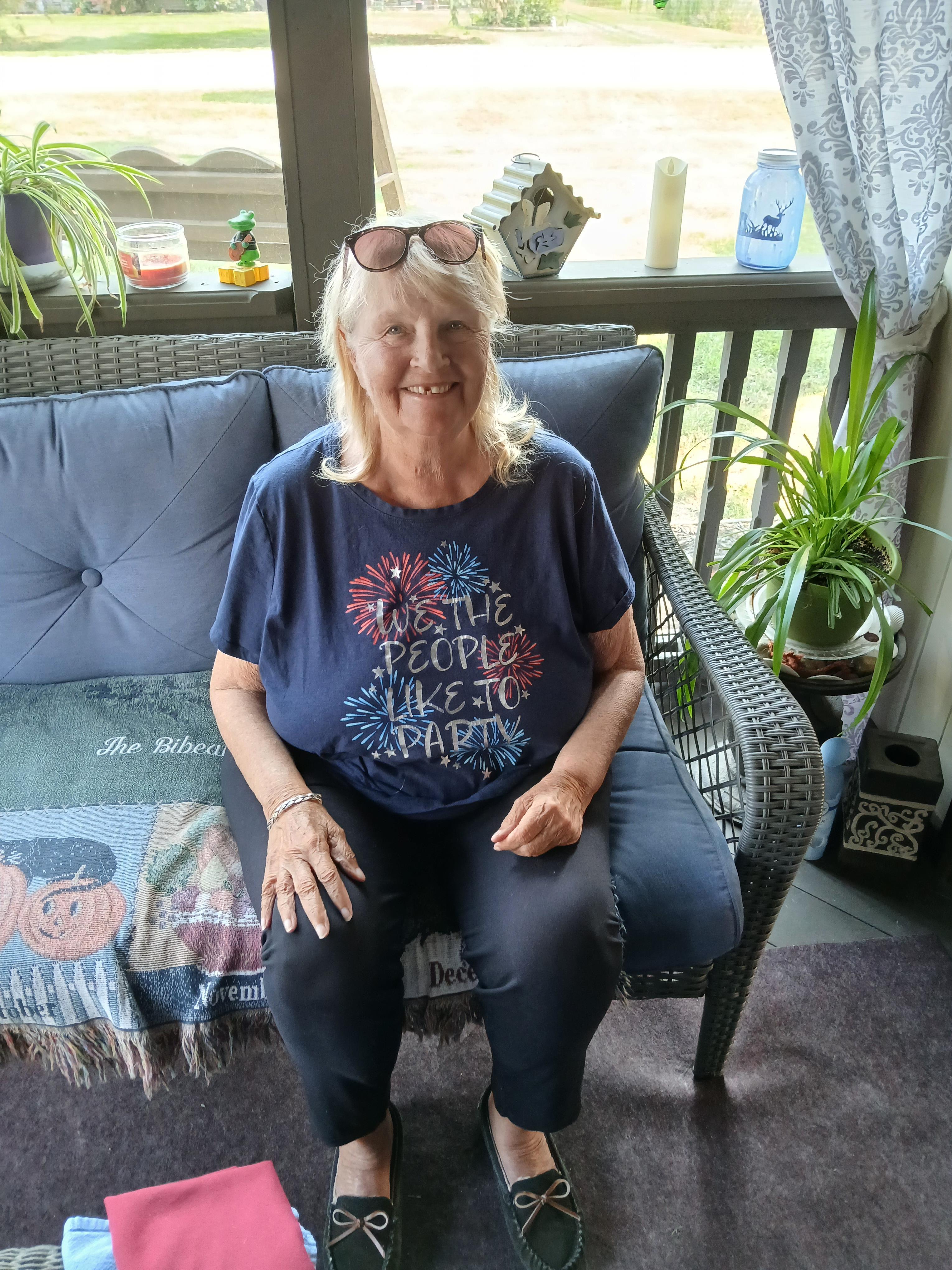 A woman sitting on a couch