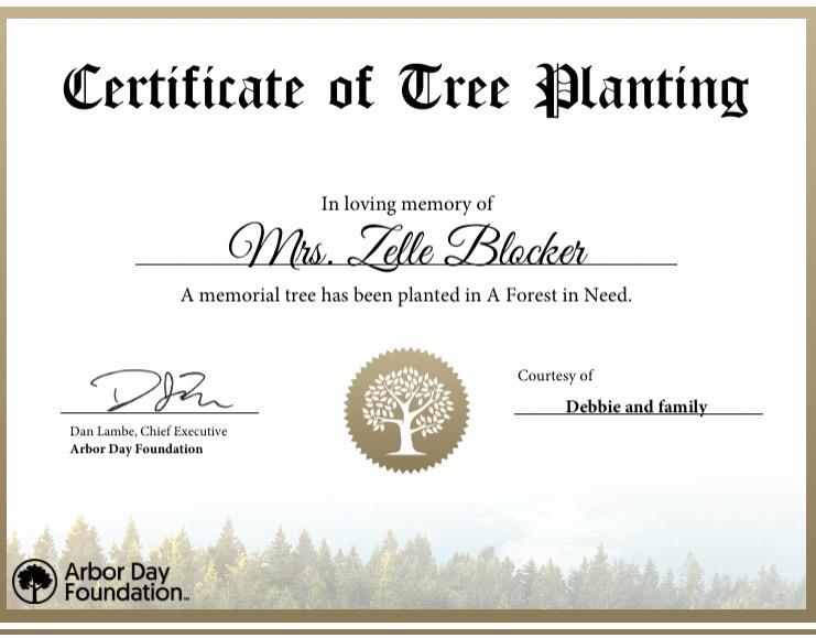 A certificate of a tree planting