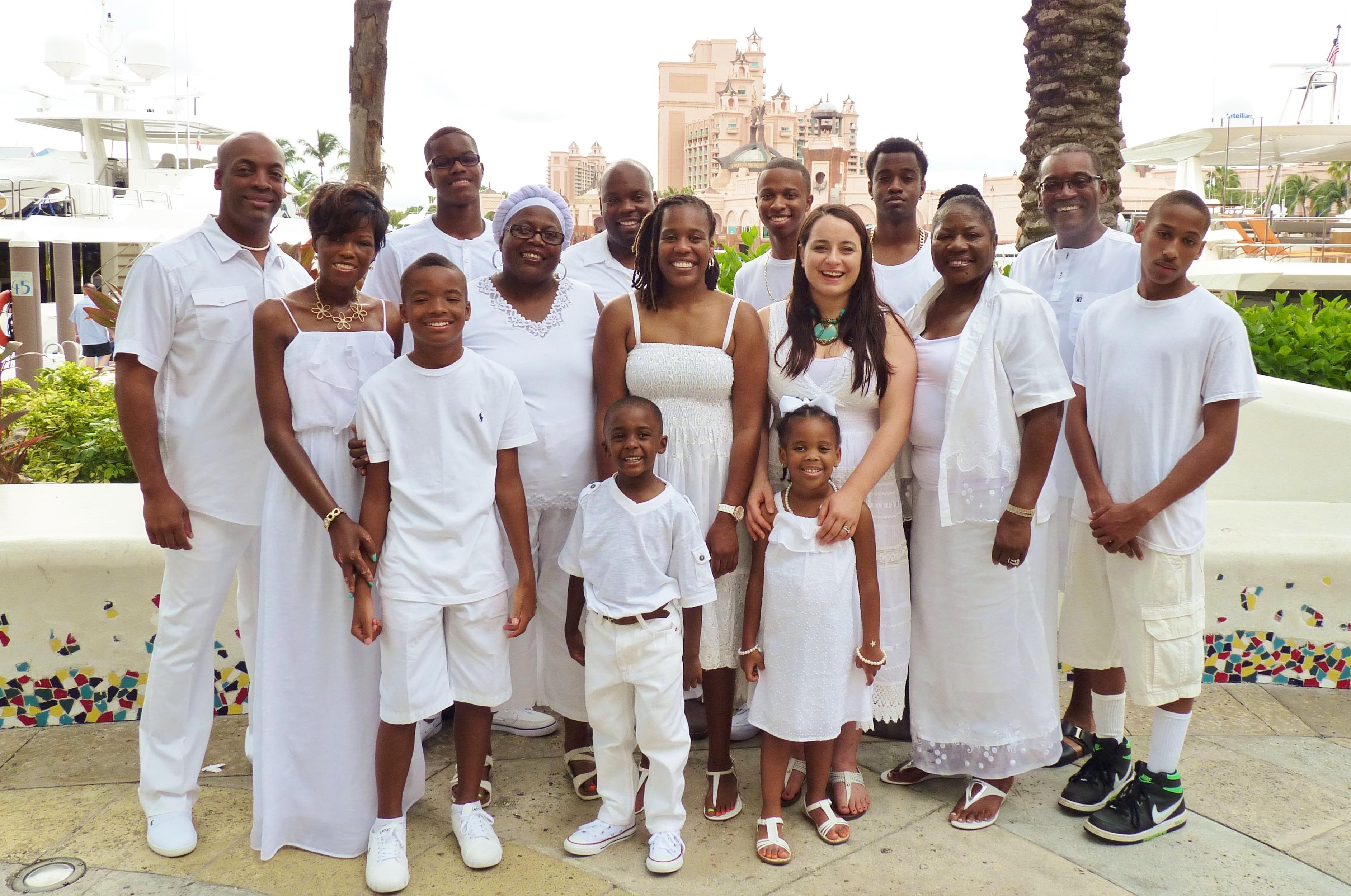A group of people in all white