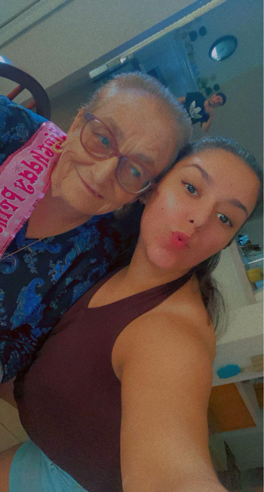 A selfie of two women