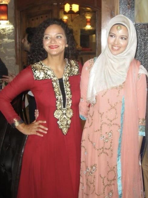 Two women in traditional dresses