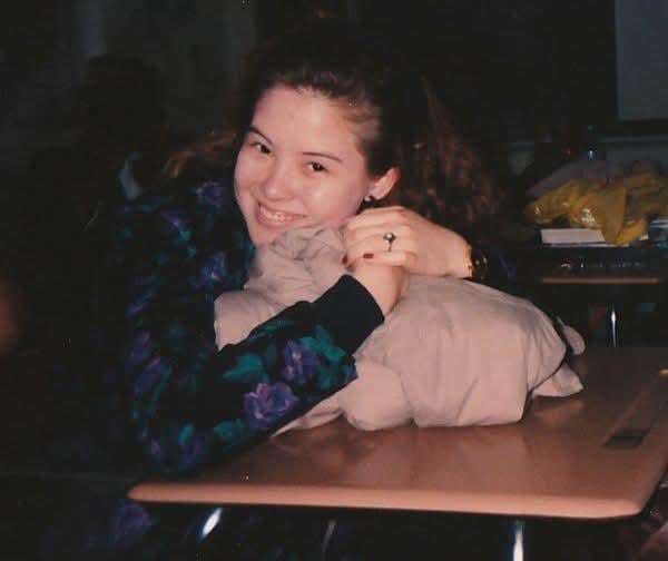A woman sitting at a desk