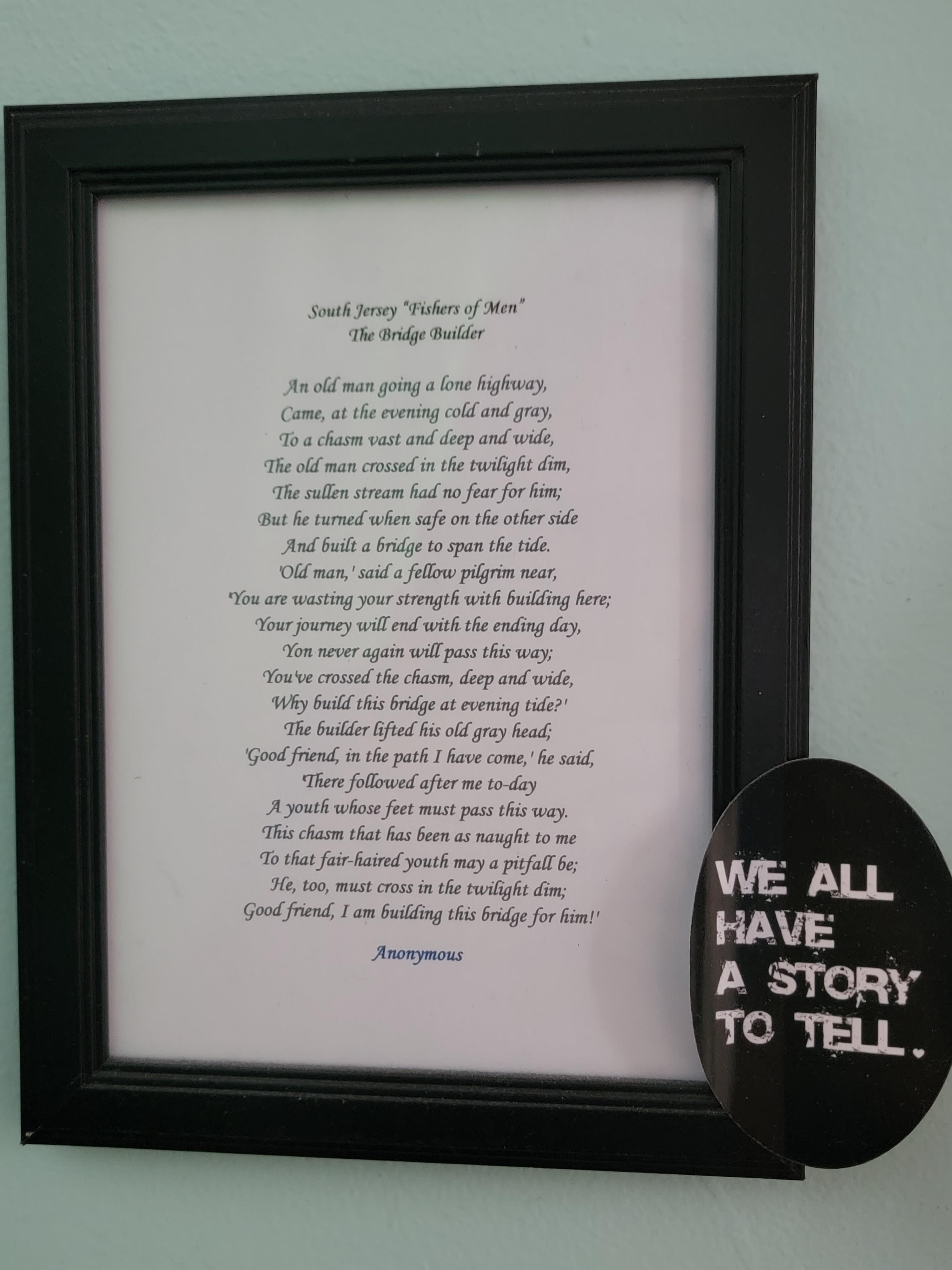 A framed picture of a poem