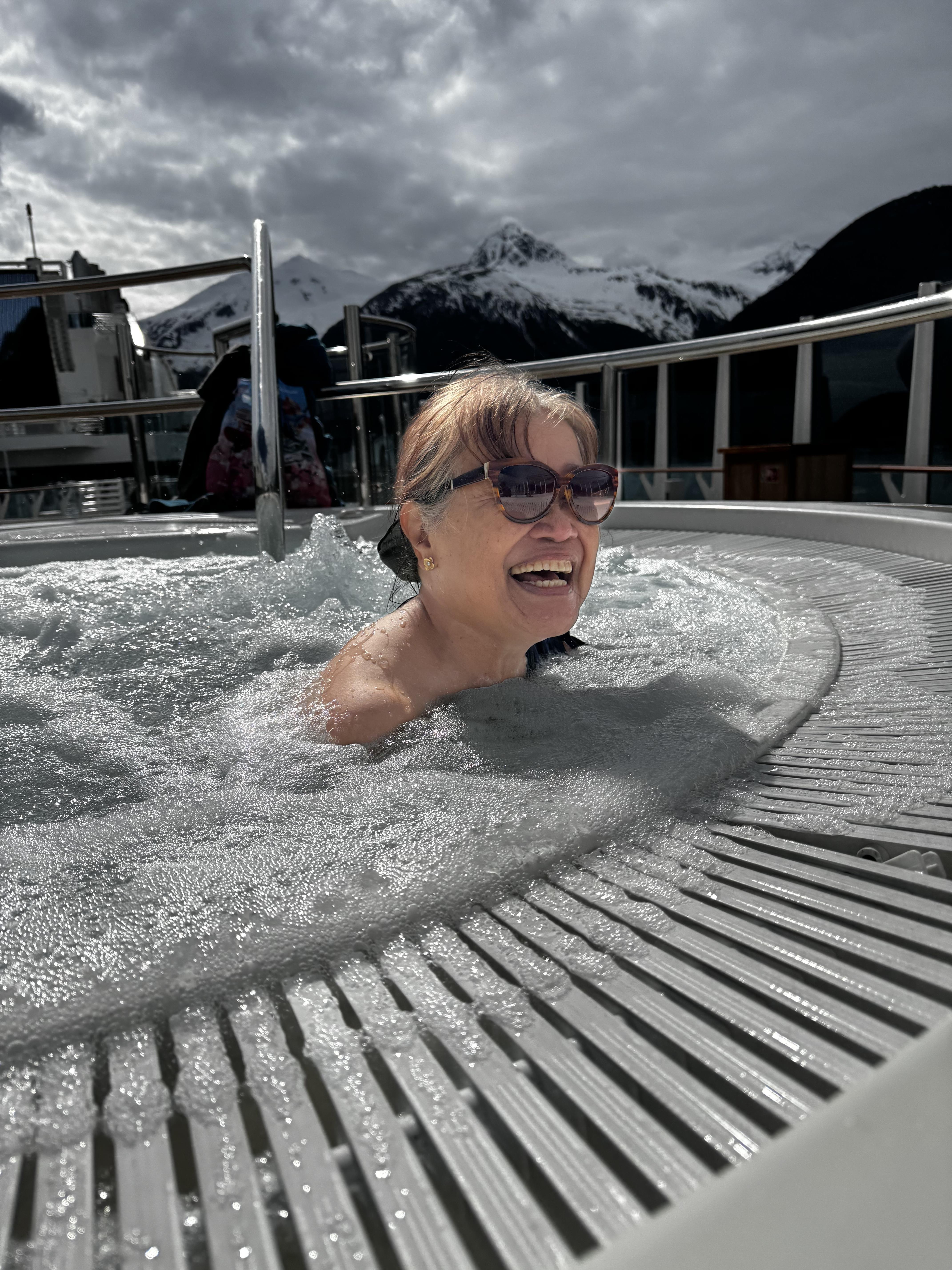 A woman in a hot tub
