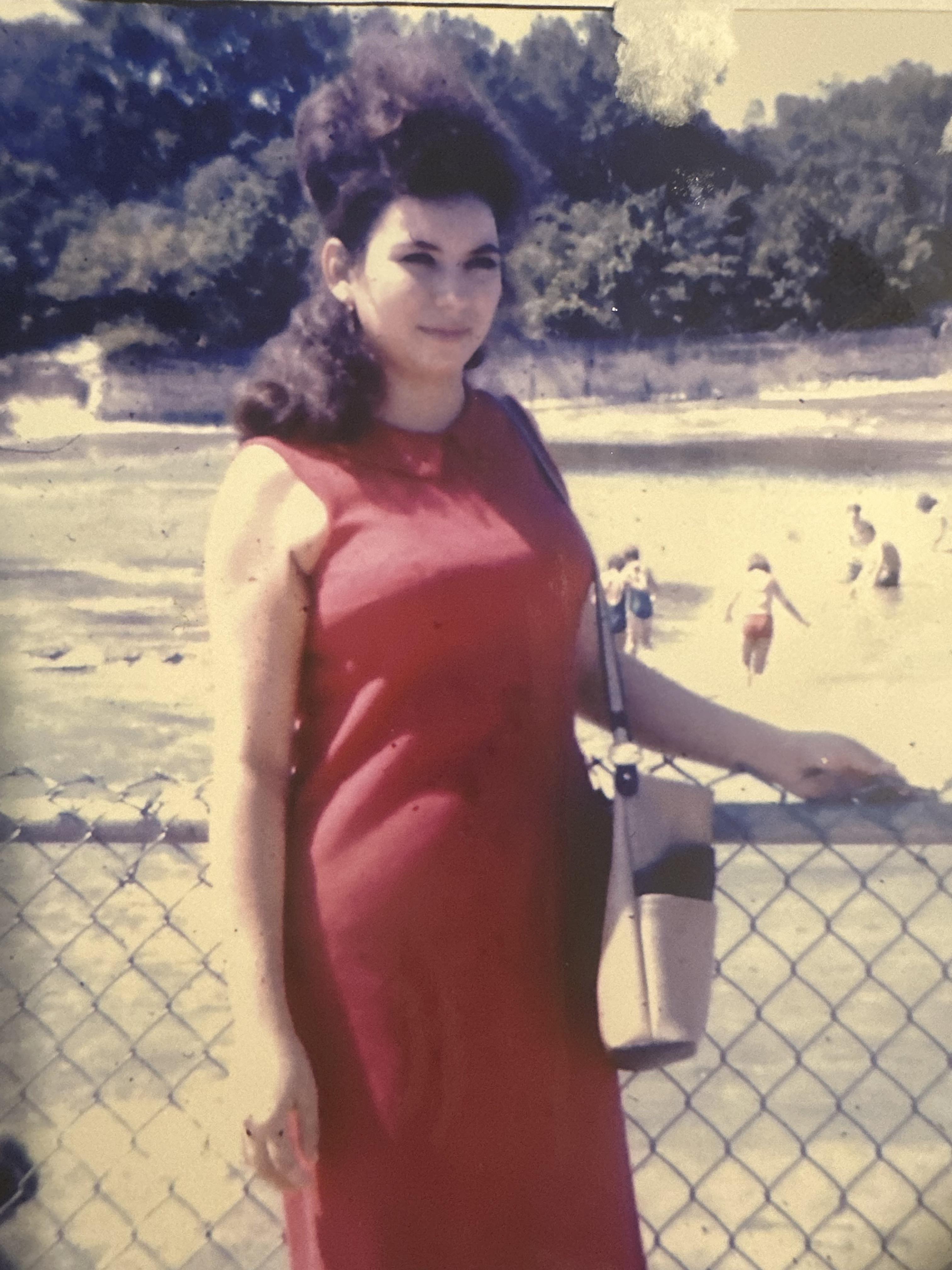 A woman in a red dress