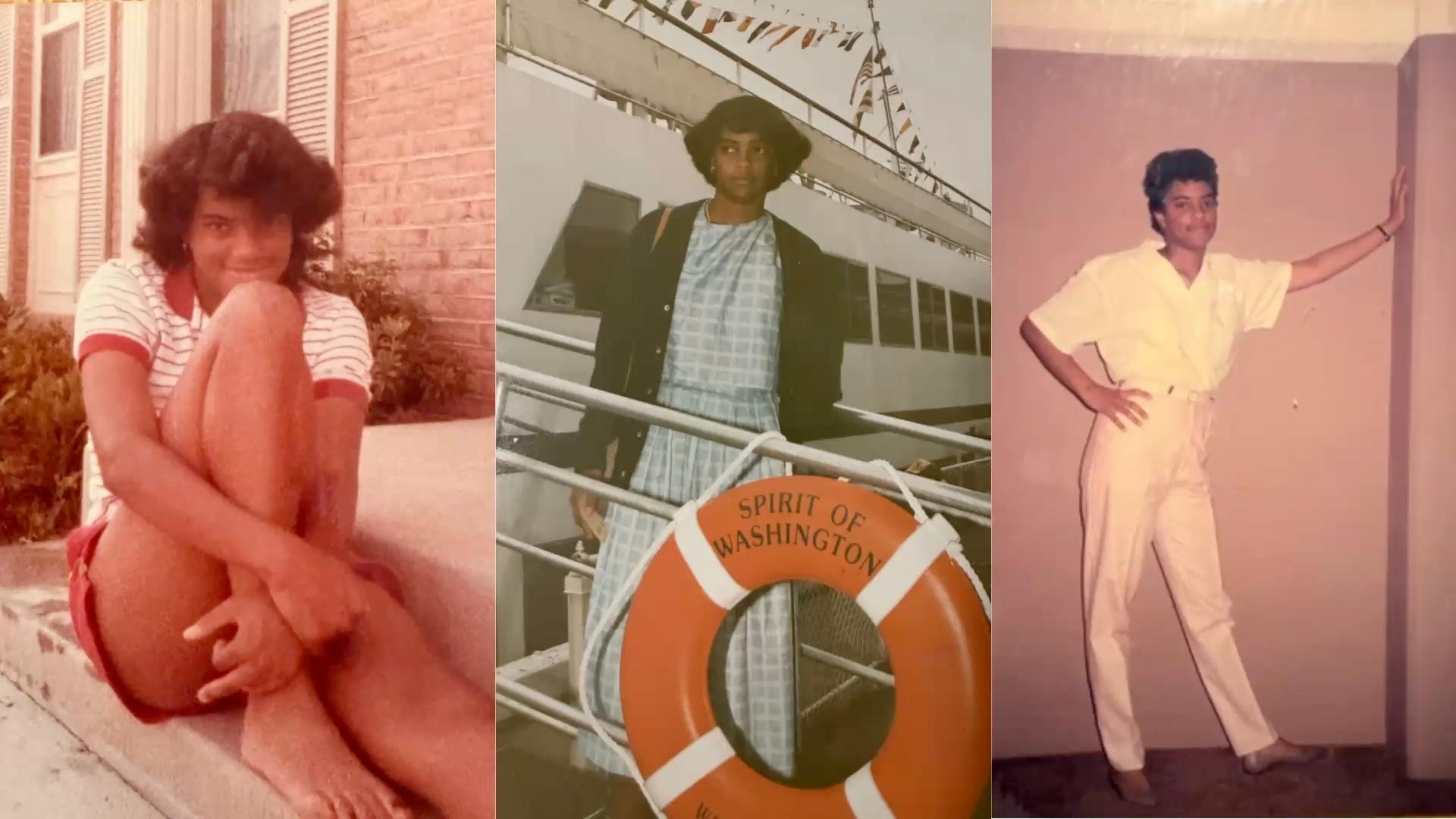 A collage of a woman posing for a picture