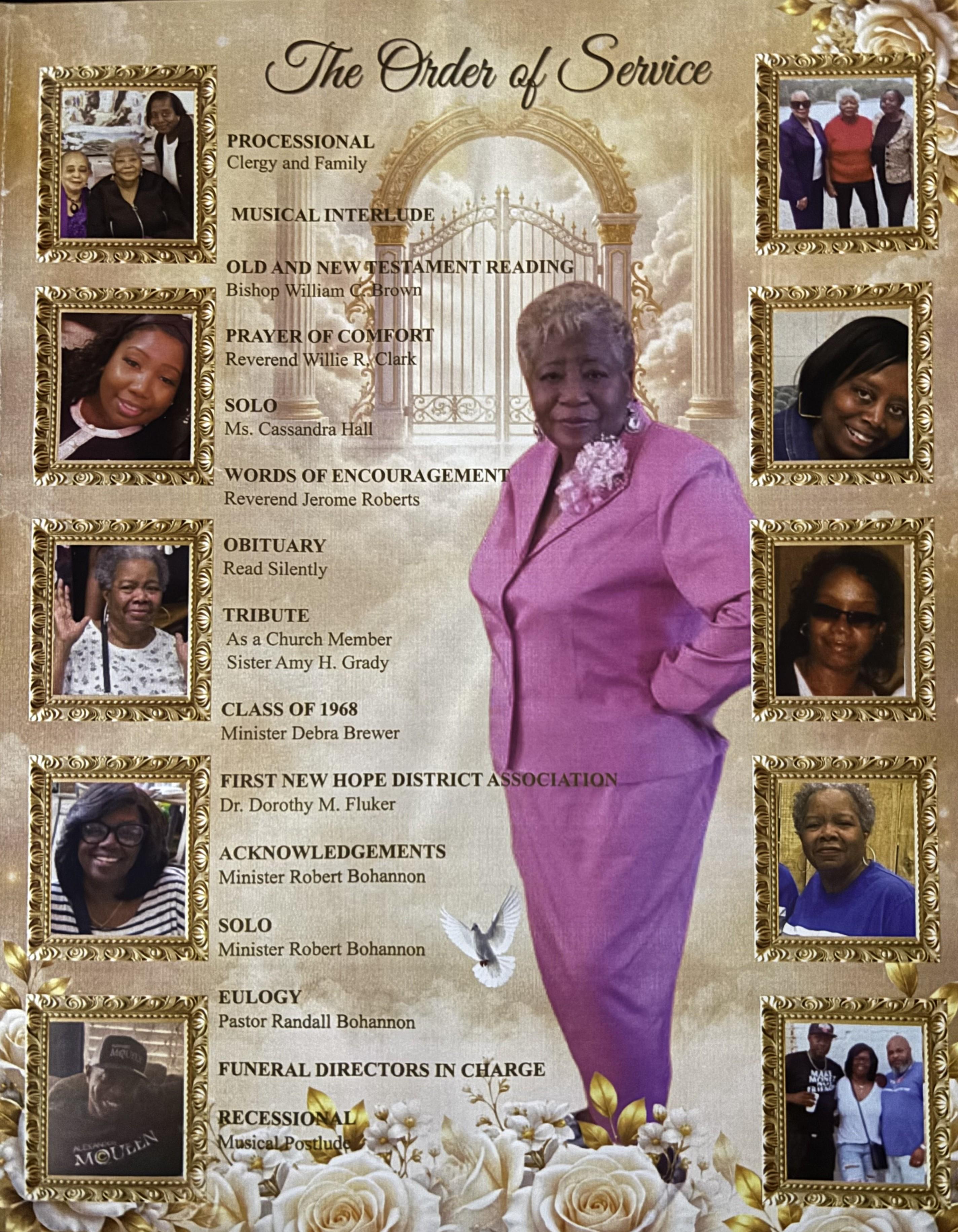 A poster with a woman in a purple suit
