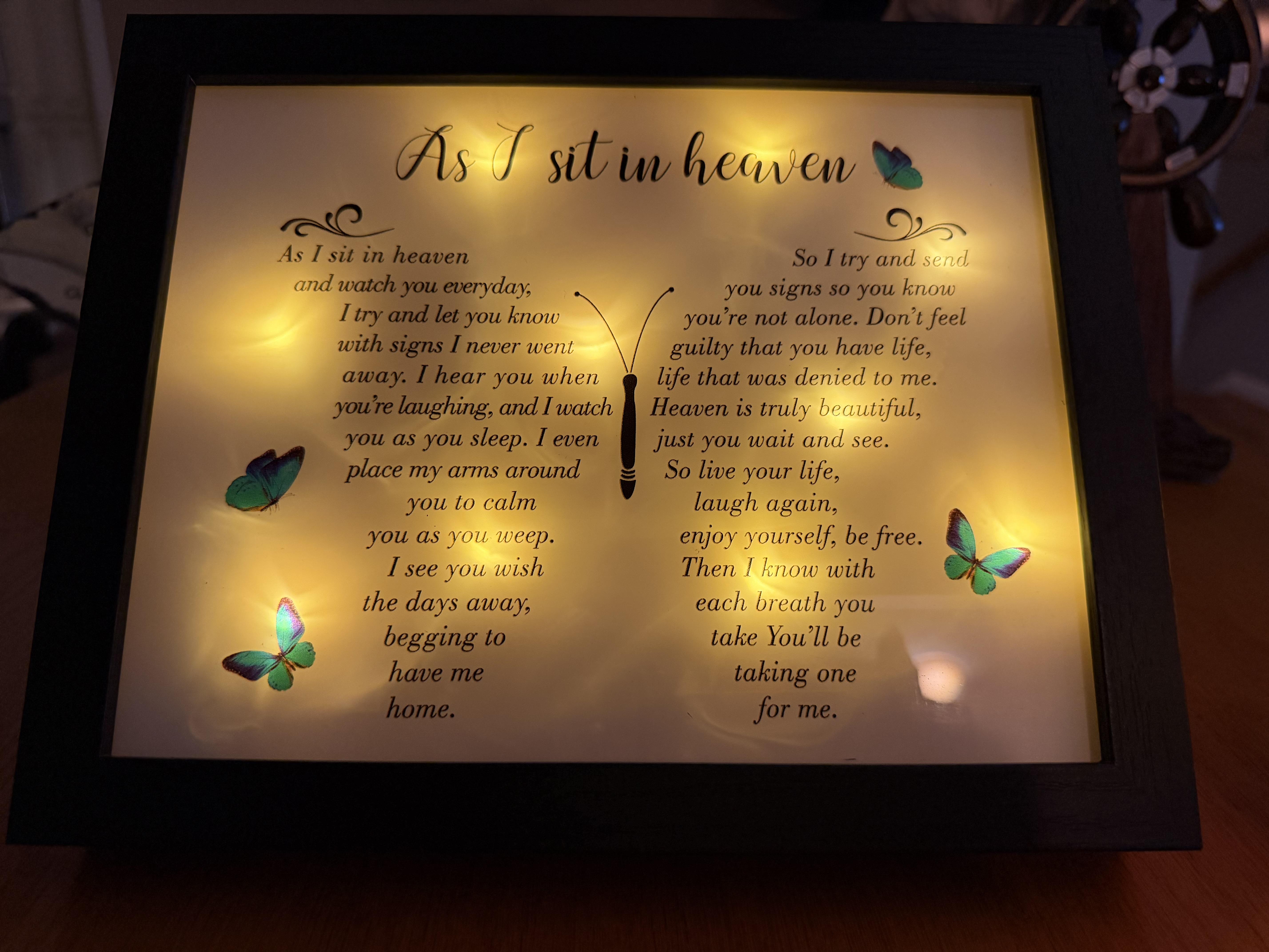 A butterfly framed picture with lights