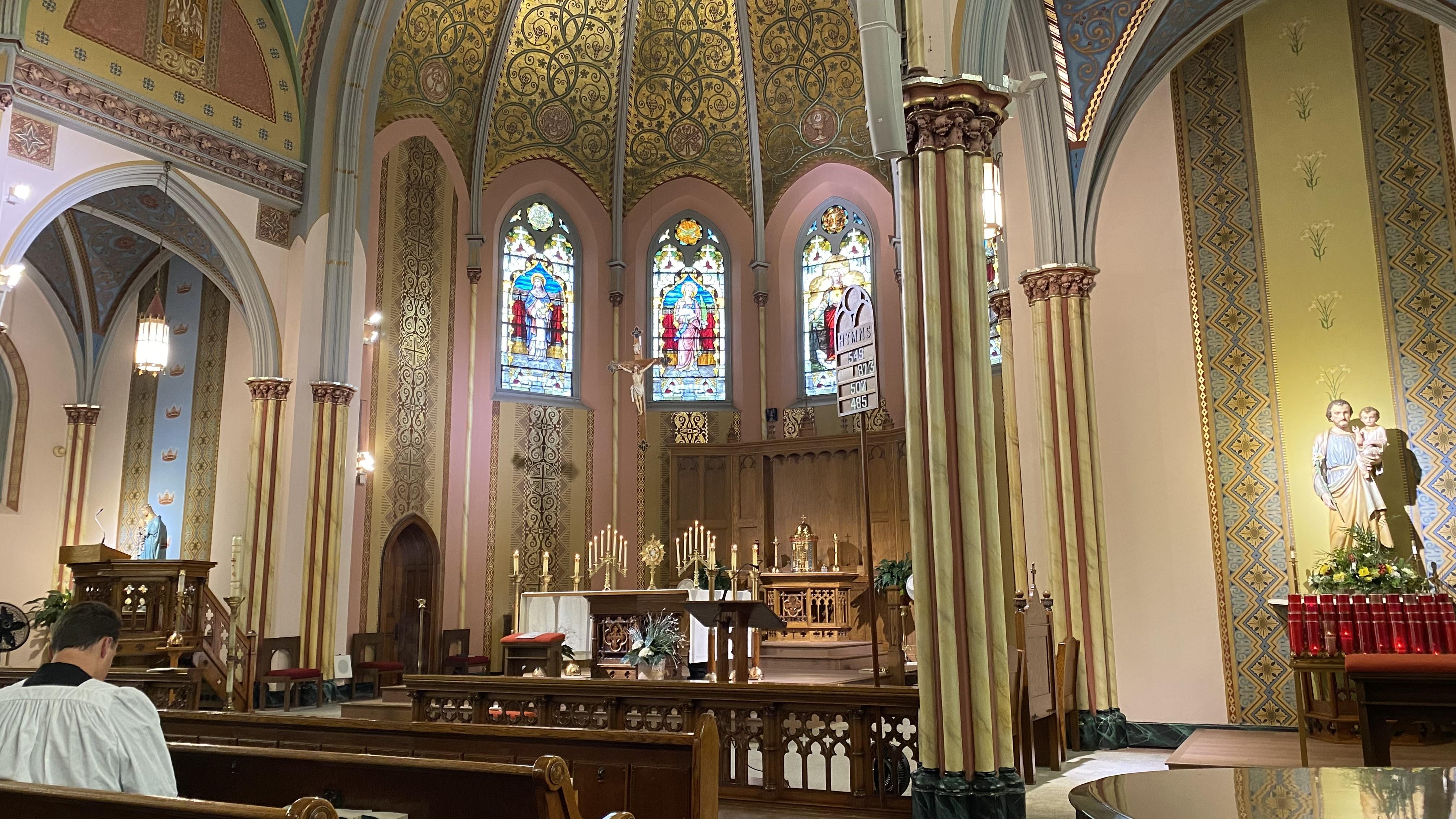 A church with stained glass windows