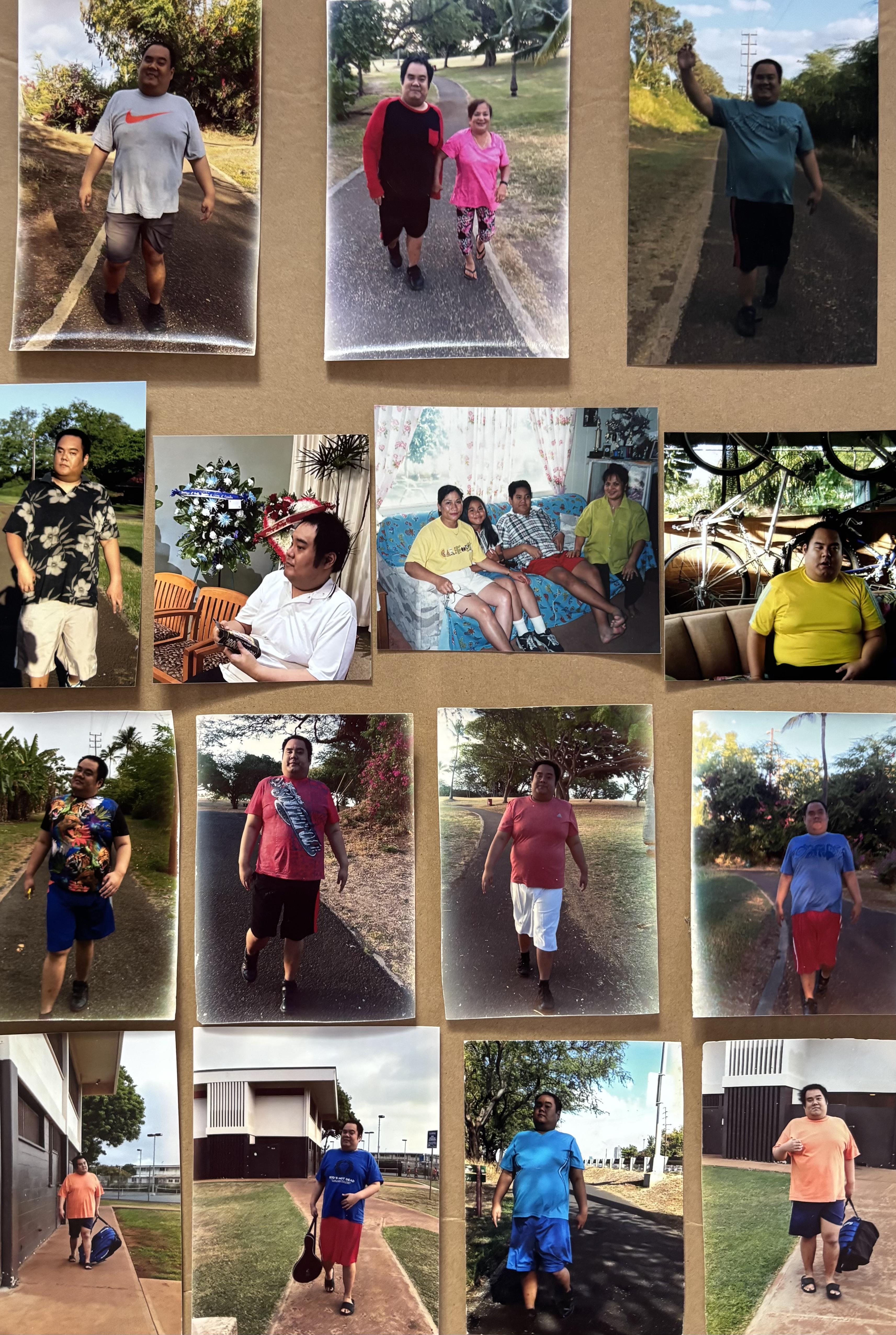 A collage of photos of people walking