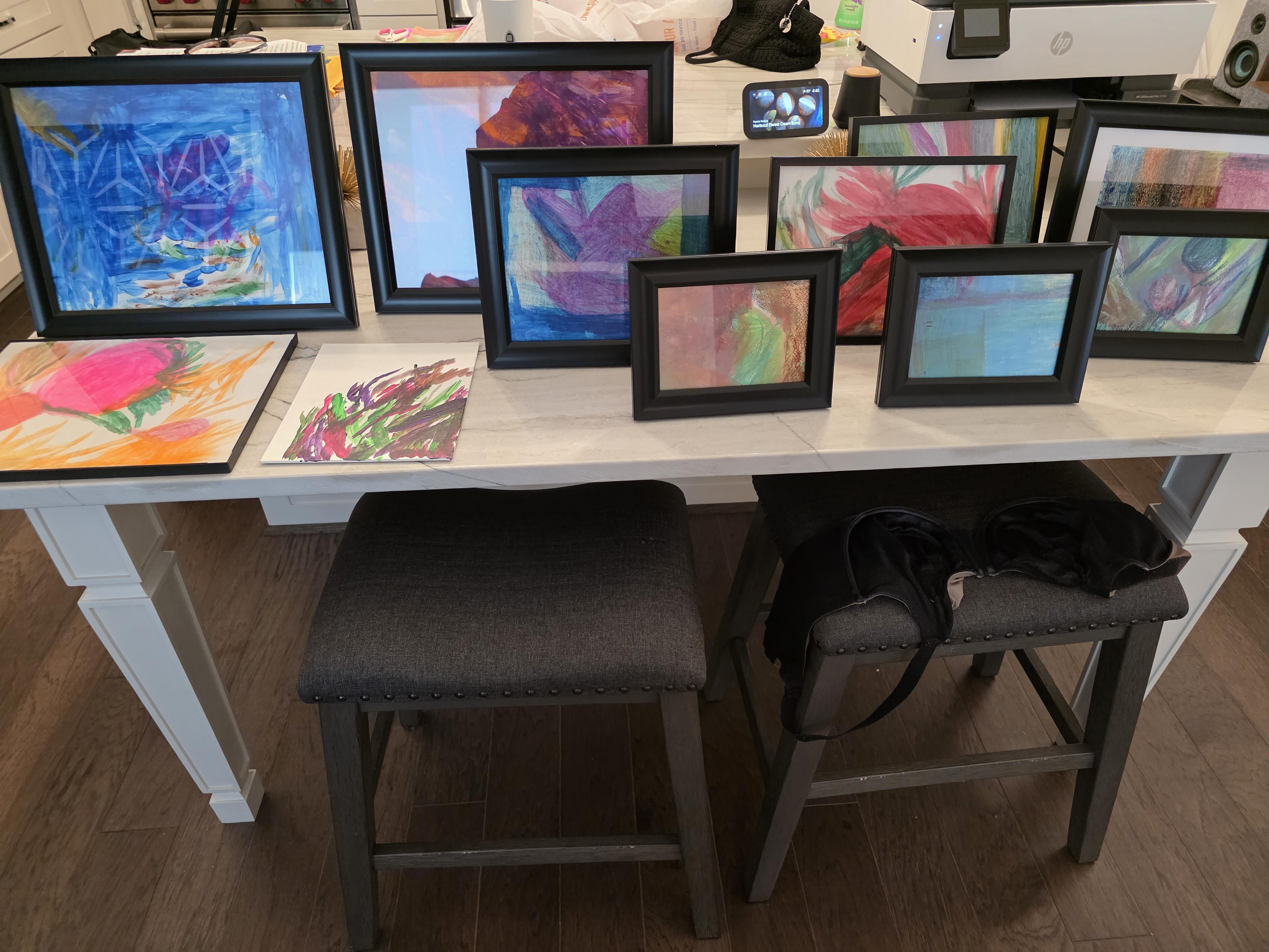 A table with pictures on it