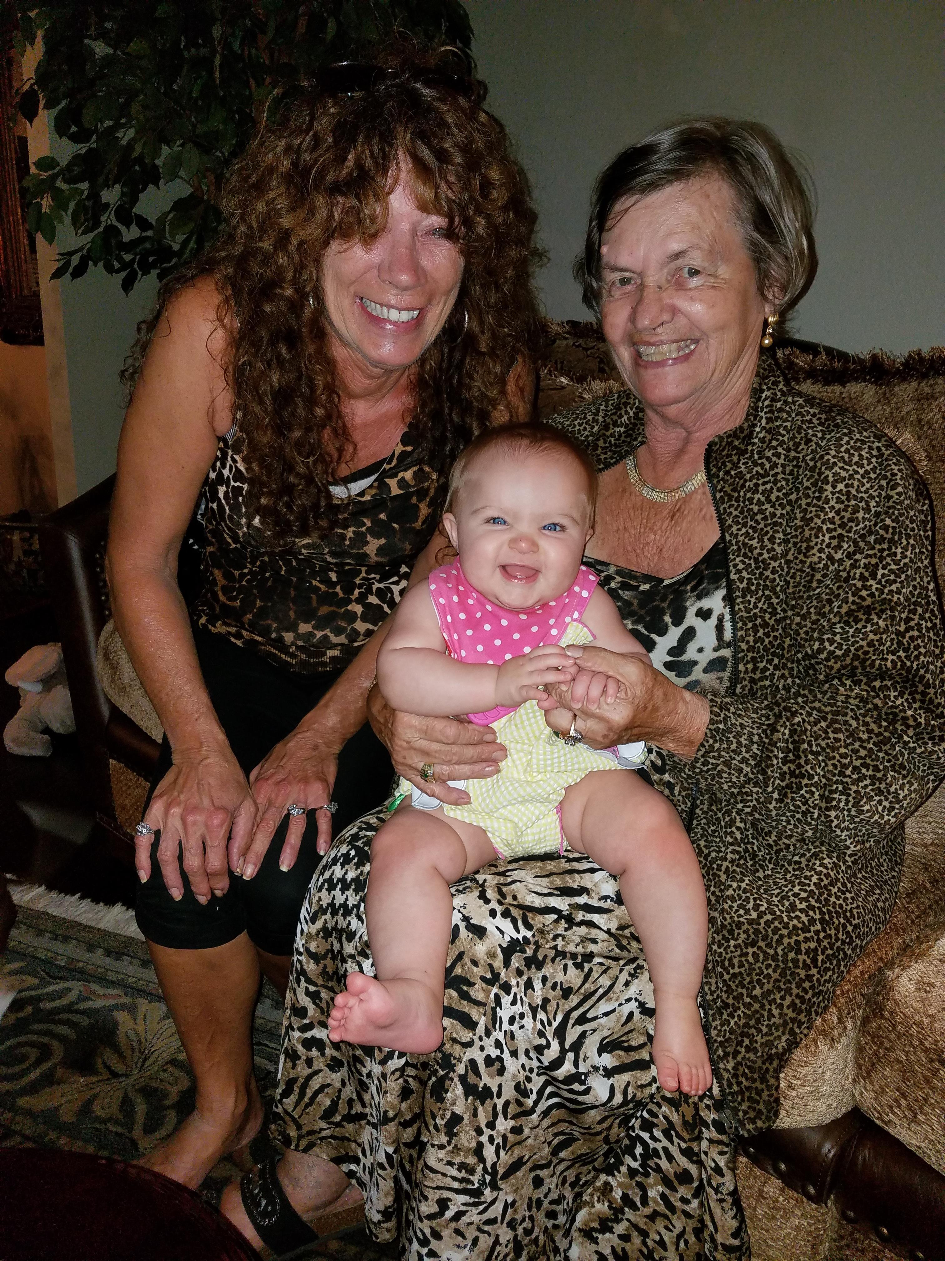 A group of women sitting on a couch with a baby