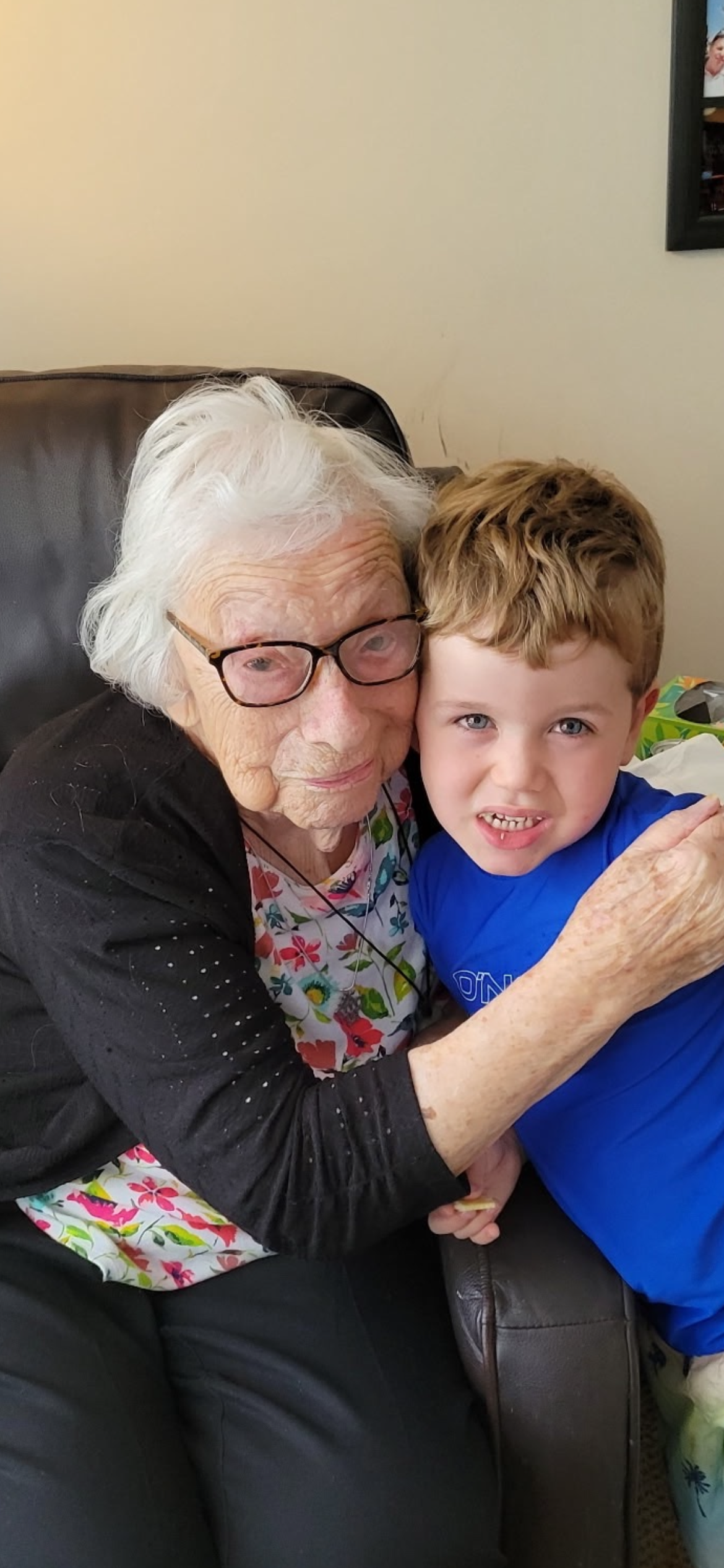 An older woman and a young boy