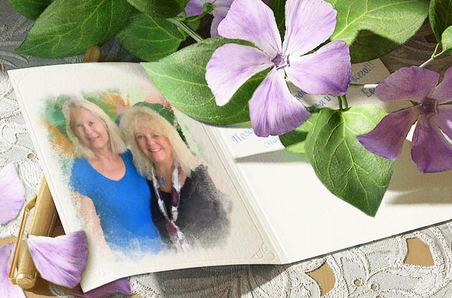 A photo of two women in a book