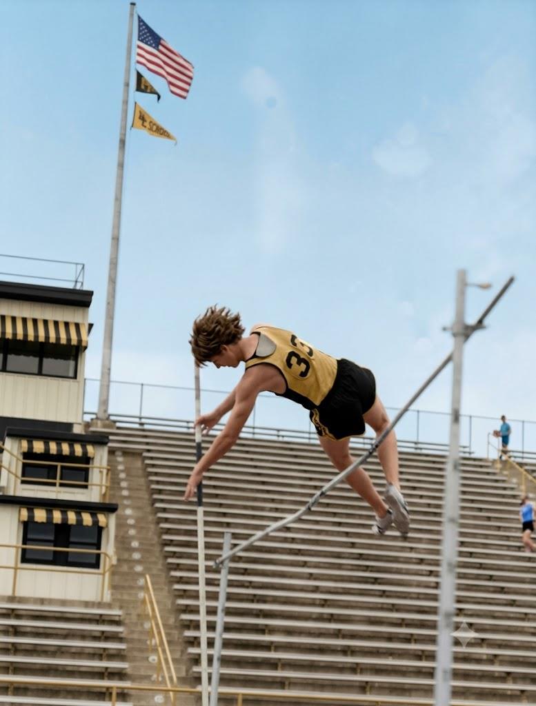 A person jumping over a pole