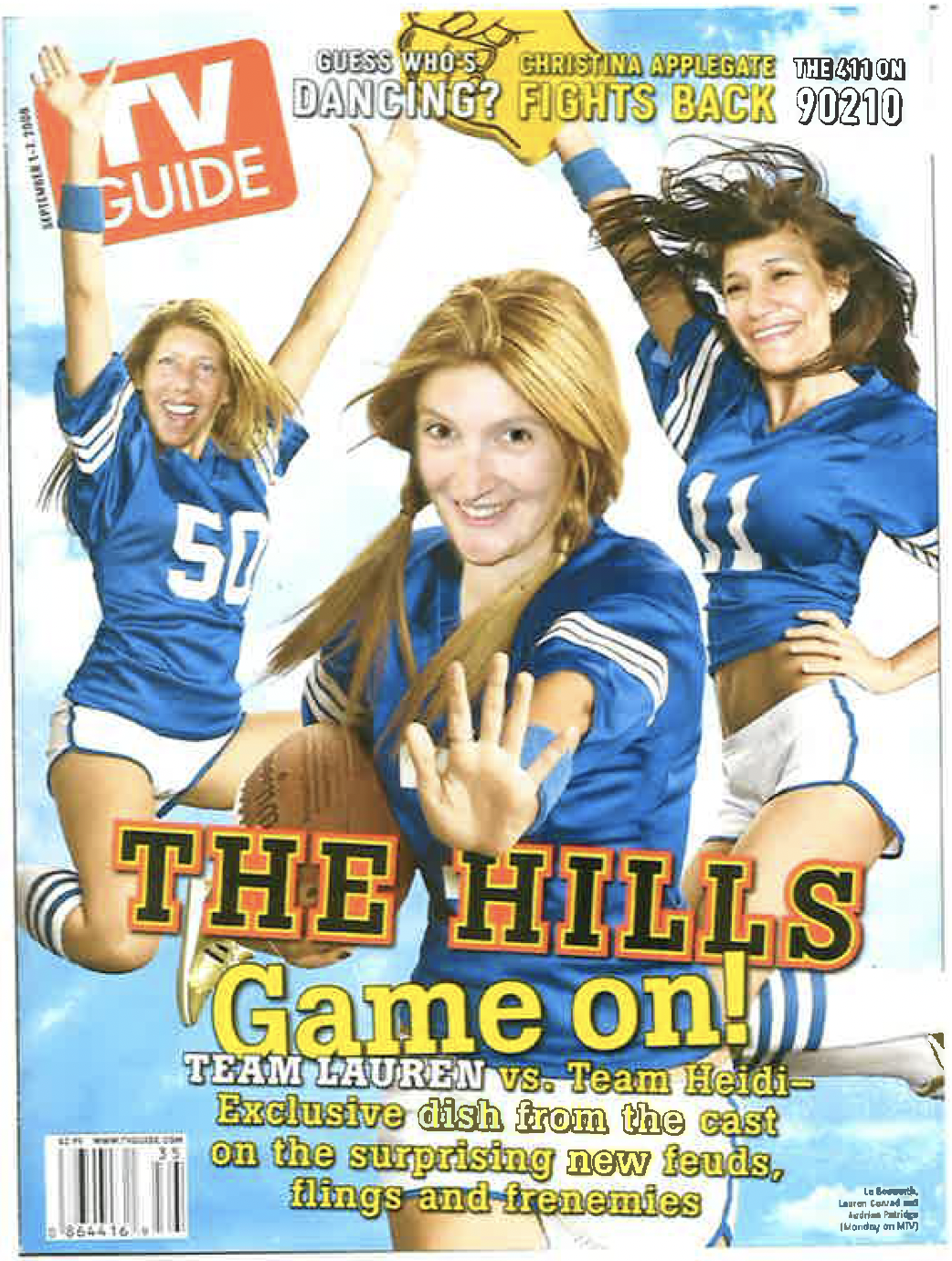 A magazine cover with women in blue jerseys