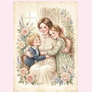 A woman holding a boy and a girl