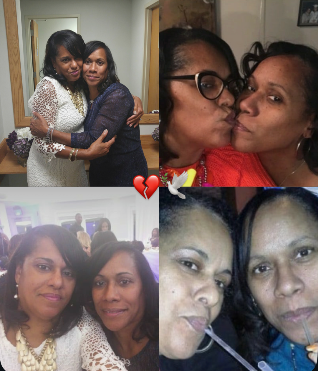 A collage of a woman kissing another woman