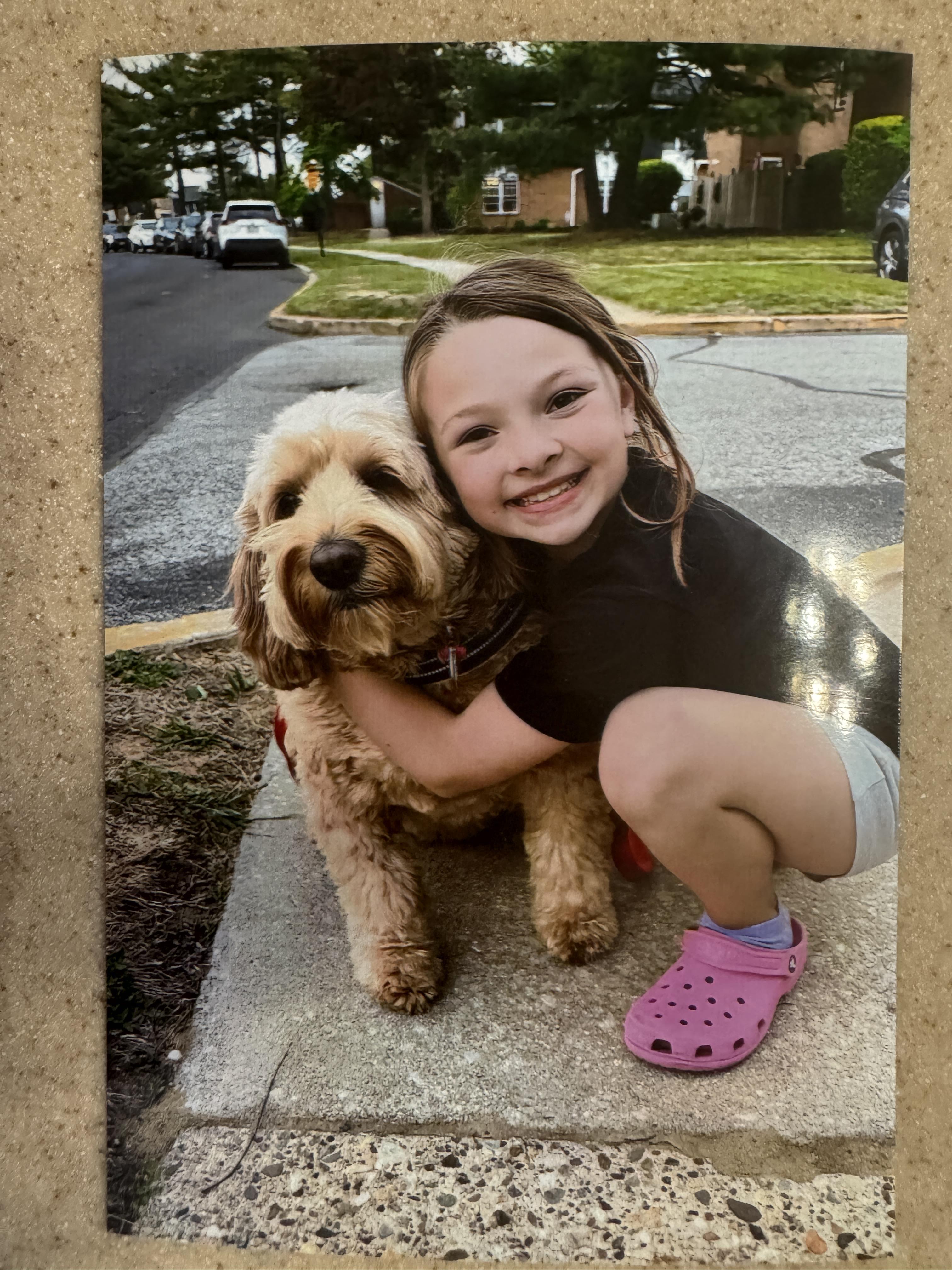 A girl hugging a dog