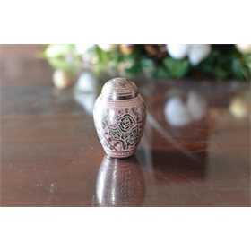 Silver with Pink Filigree Rose Keepsake Urn~ Silver with Pink Filigree Rose Keepsake Urn~