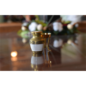 White with Brass Top and Brass Band Keepsake Urn~ White with Brass Top and Brass Band Keepsake Urn~