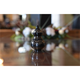 Black with Gold Filigree and Pointed Top Keepsake Urn~ Black with Gold Filigree and Pointed Top Keepsake Urn~